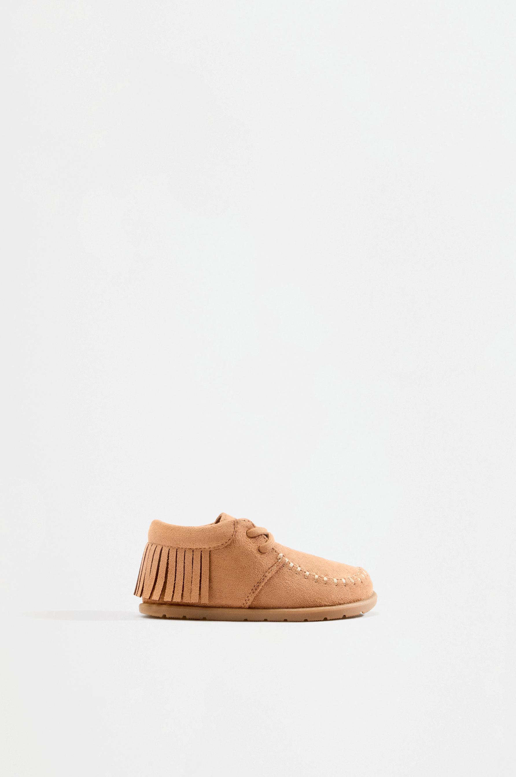 Barefoot faux-suede fringed bootie moccasins — BROWN