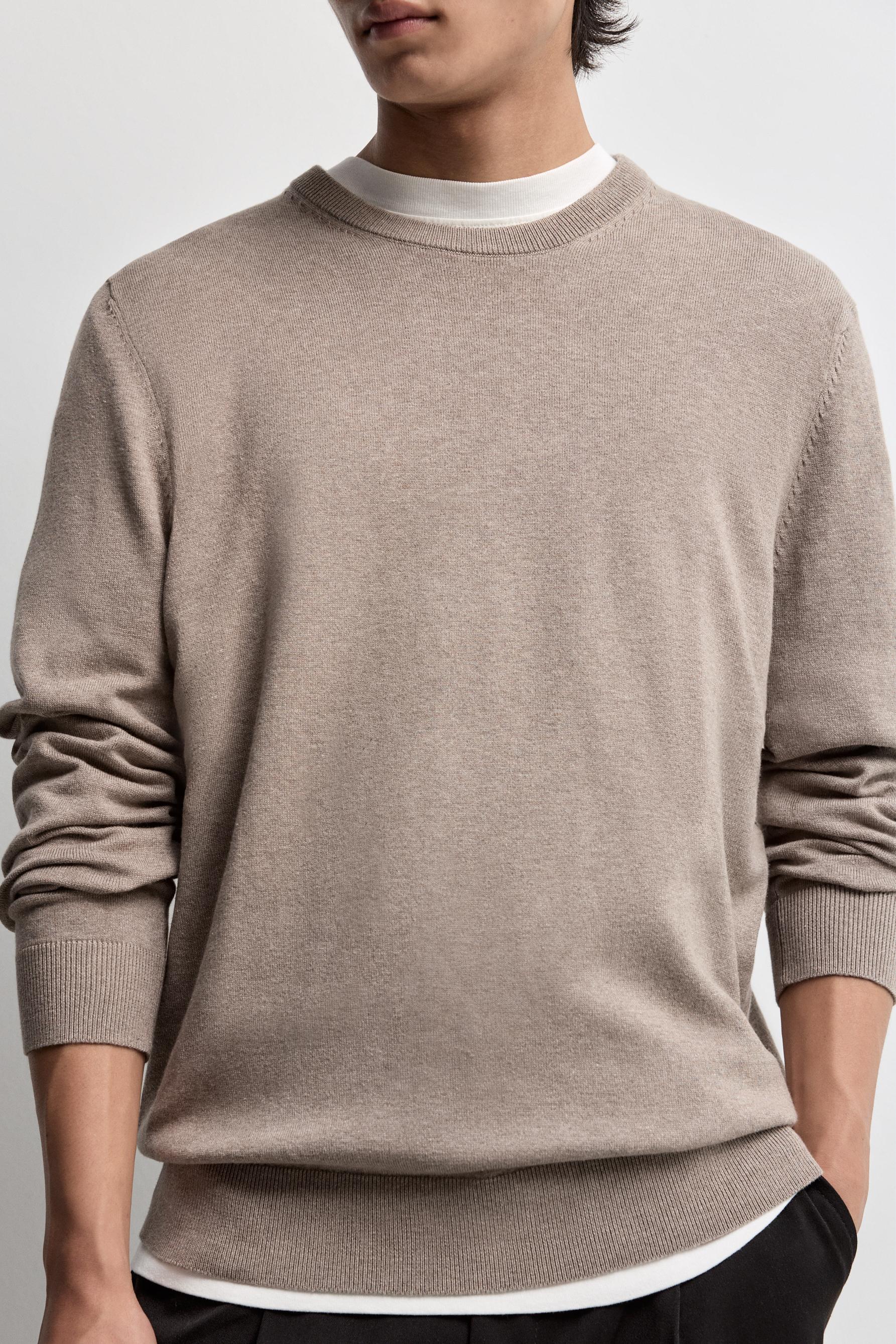 Basic round neck sweater — BEIGE MARL