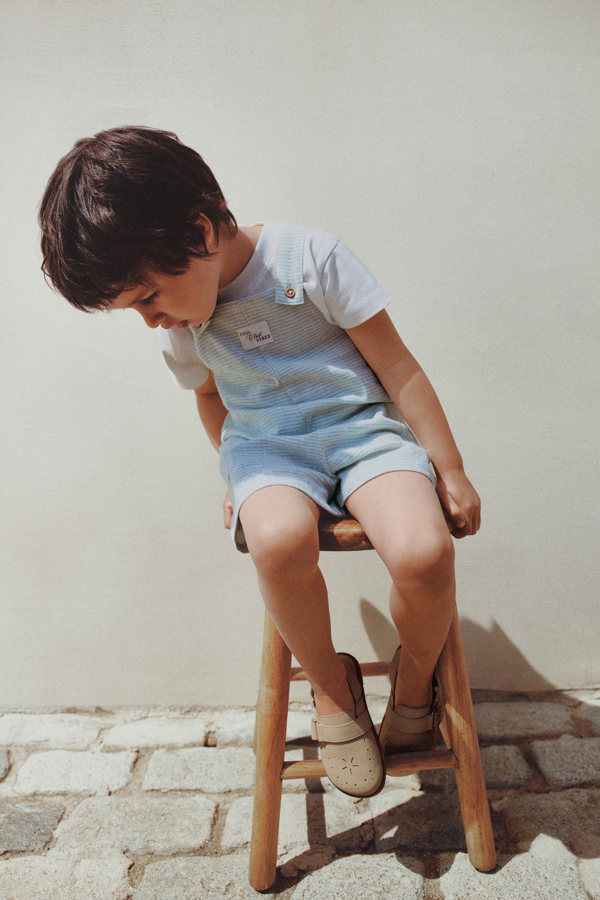 Striped short dungarees — PASTEL BLUE