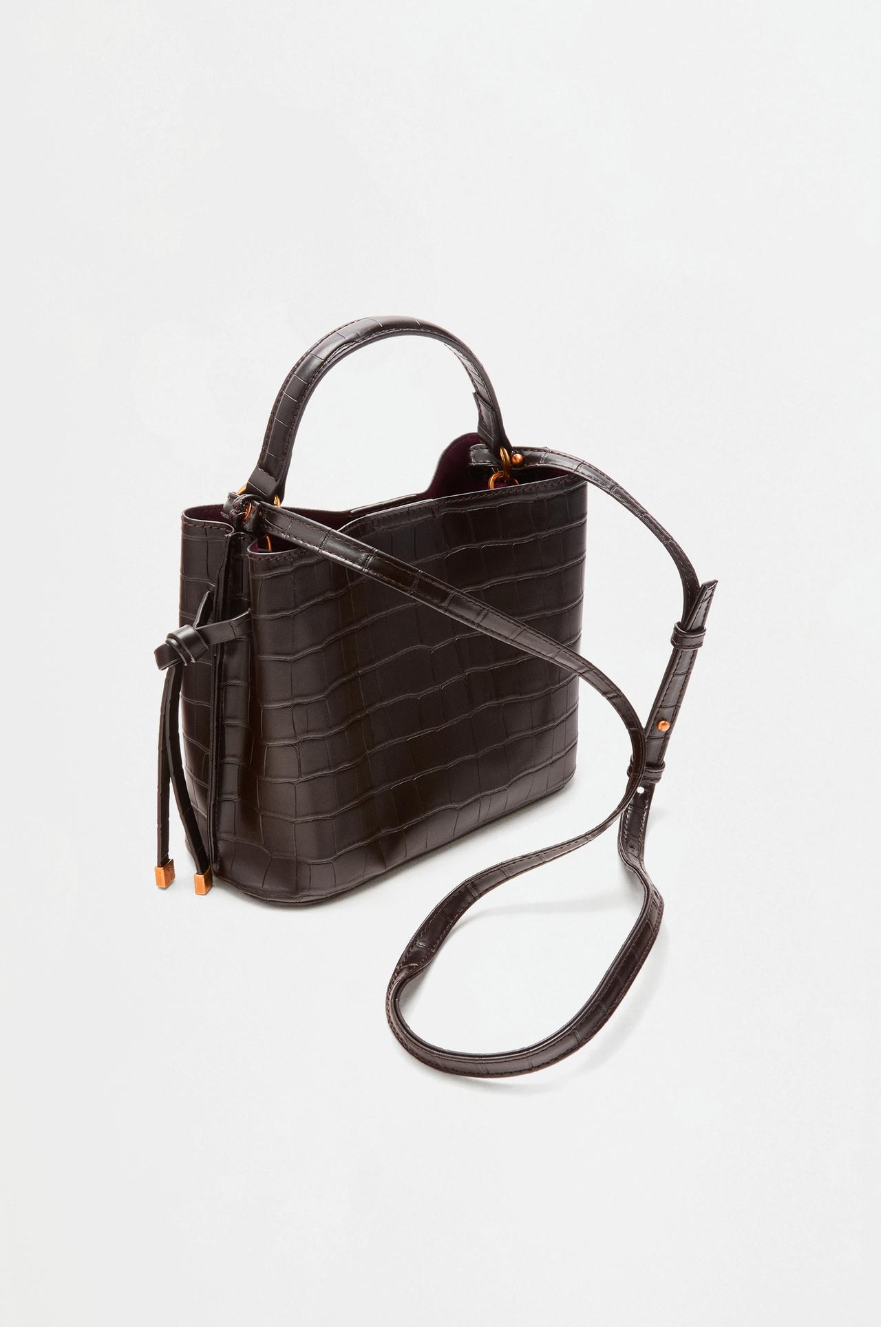 Croc-effect crossbody bucket bag — BROWN