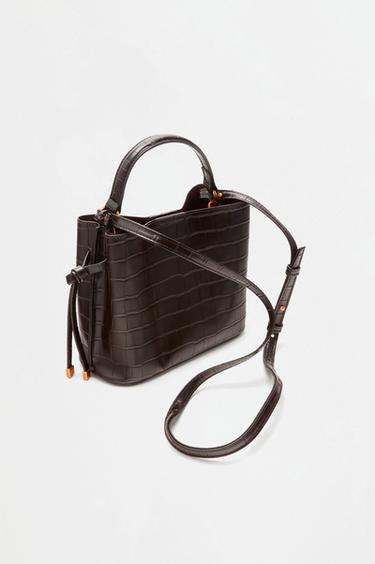 Croc-effect crossbody bucket bag — BROWN 3