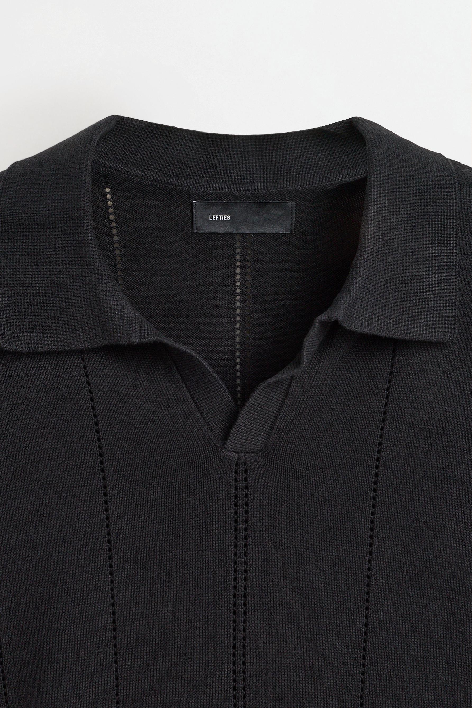 Openwork knit polo shirt — BLACK