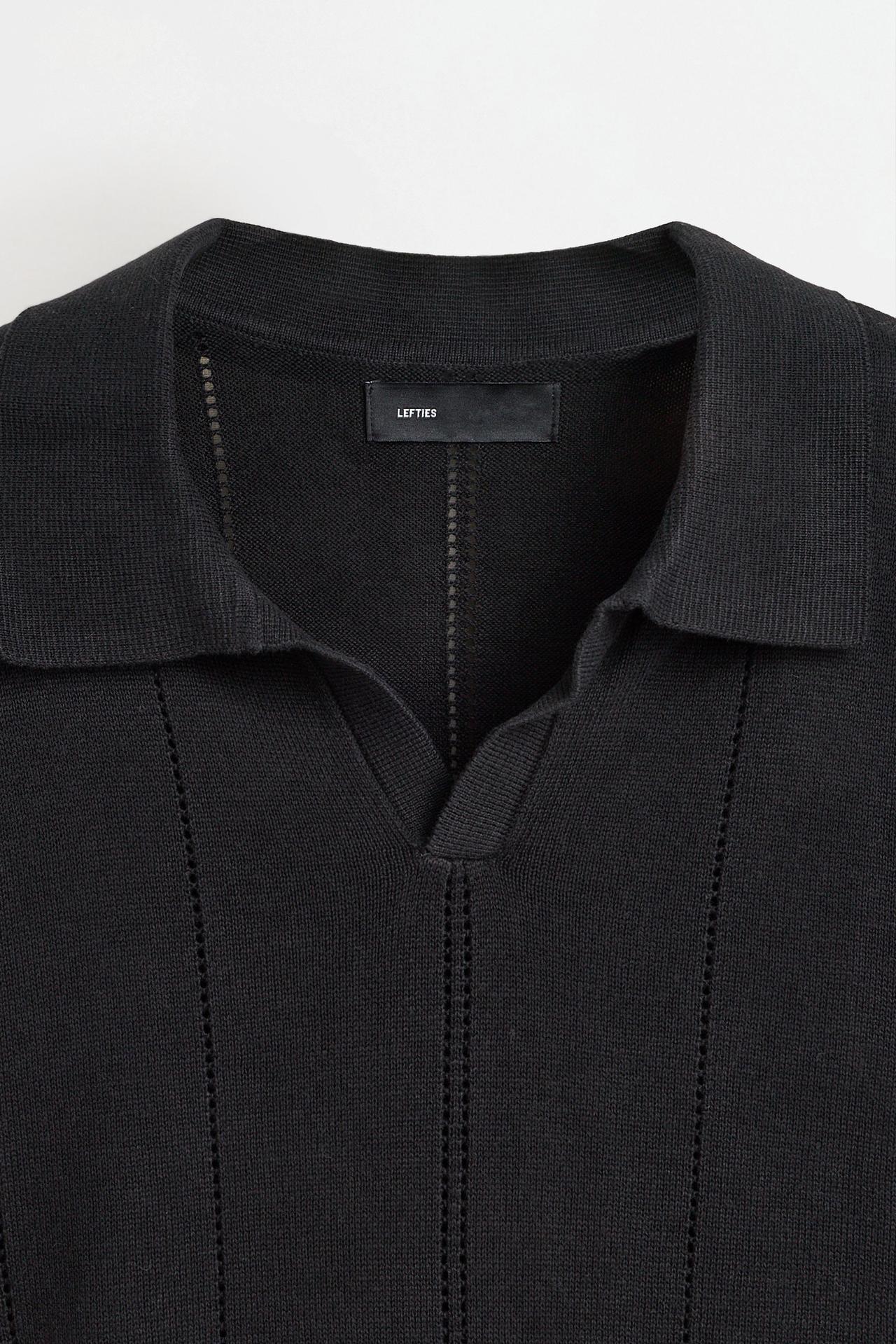Openwork knit polo shirt — BLACK