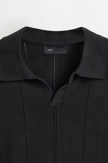 Openwork knit polo shirt — BLACK 7
