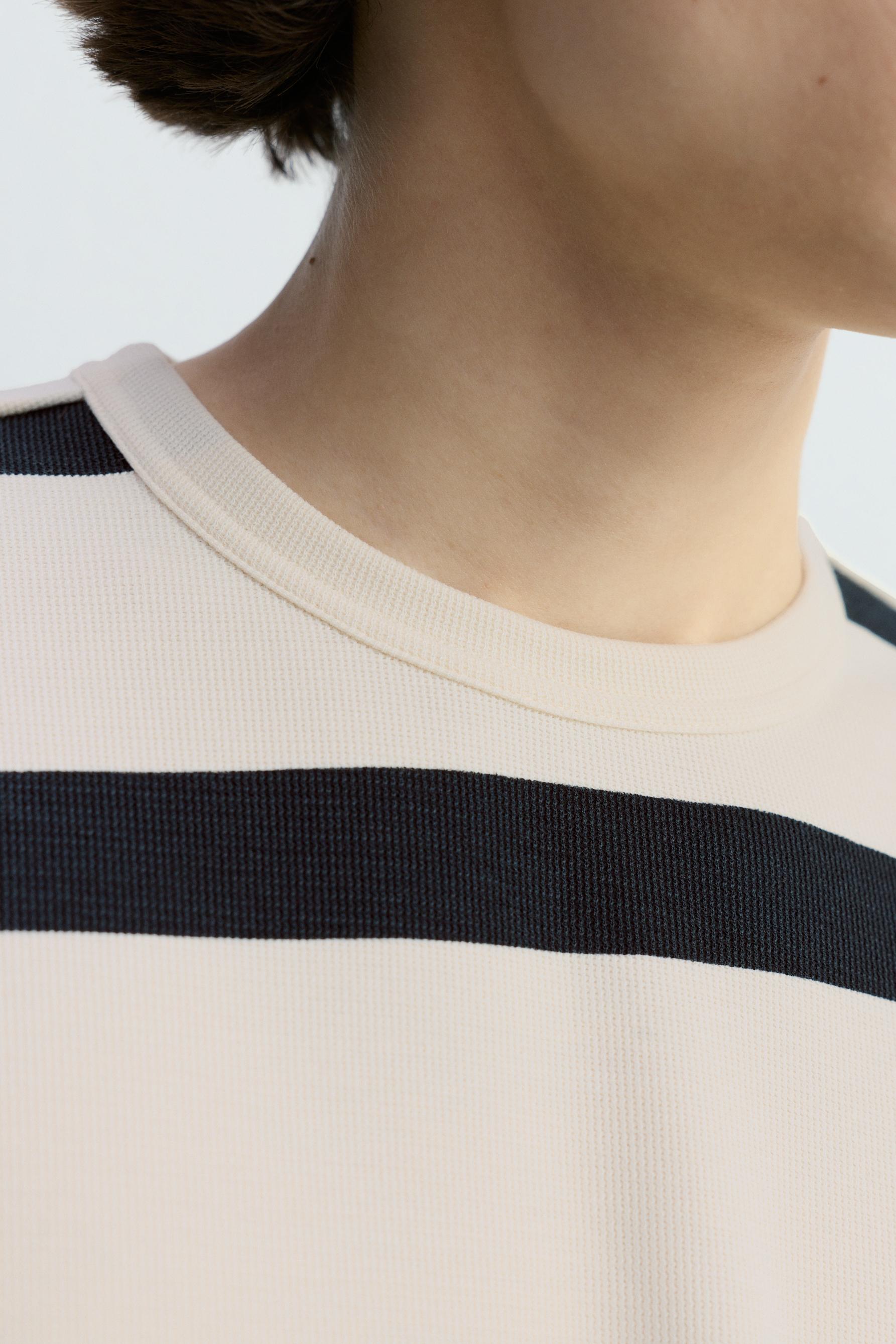 Textured striped T-shirt — NAVY