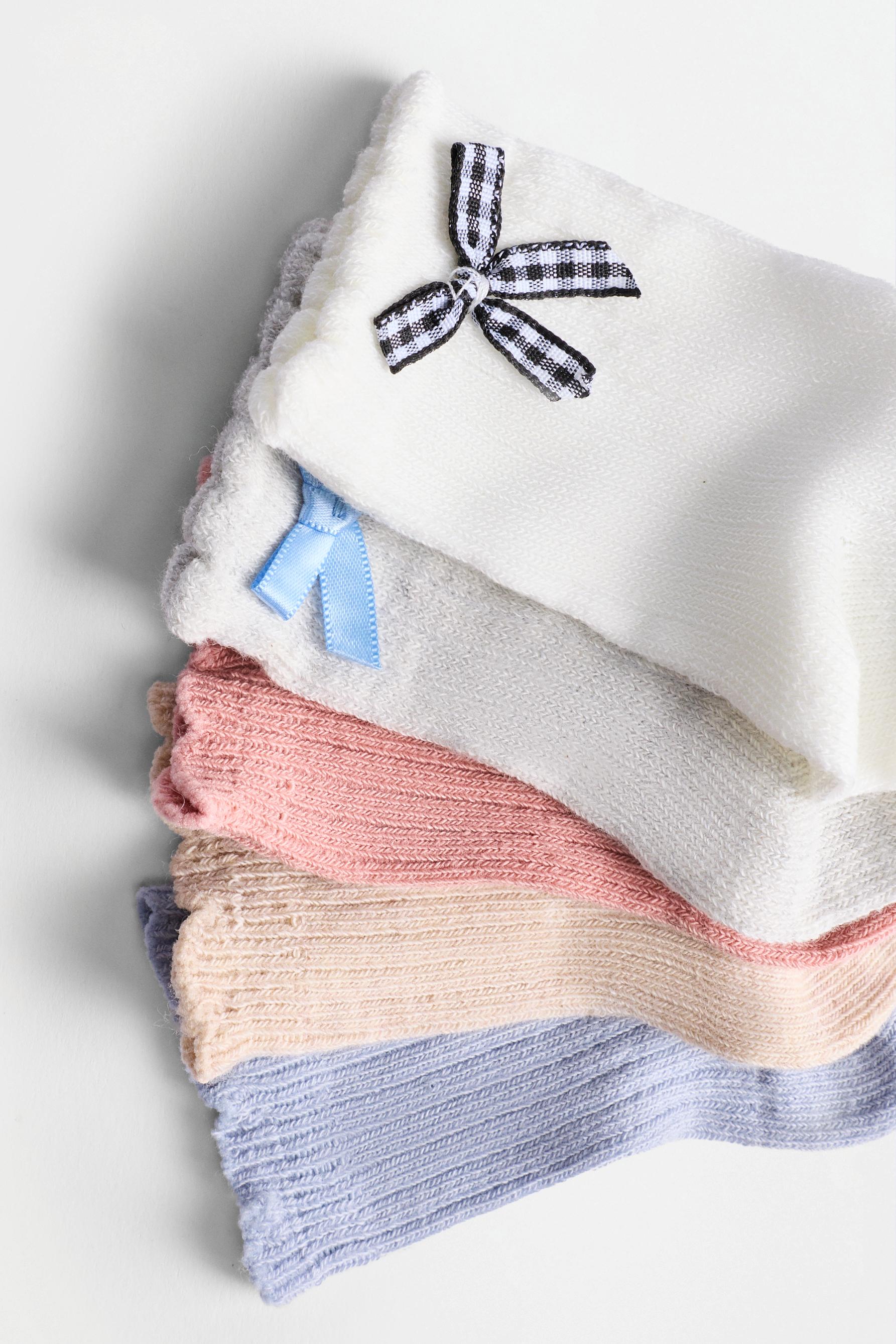 Long socks with bows (5-pack) — WHITE/BLACK