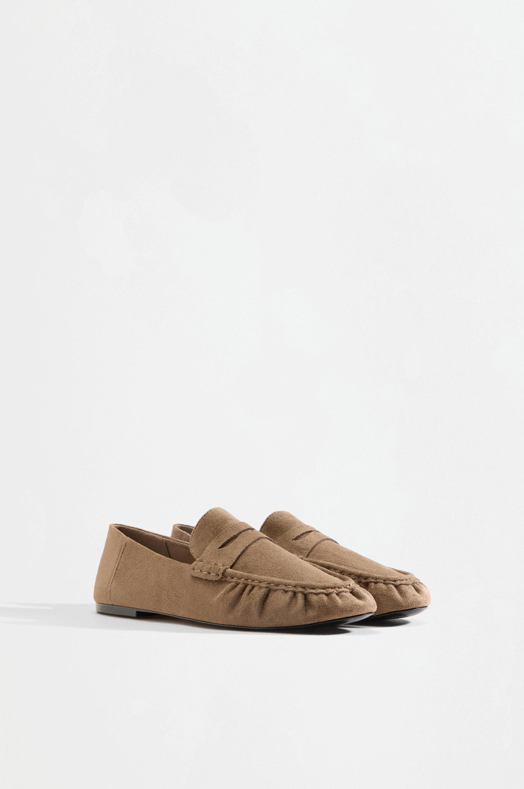 Gathered faux suede moccasins — BROWN