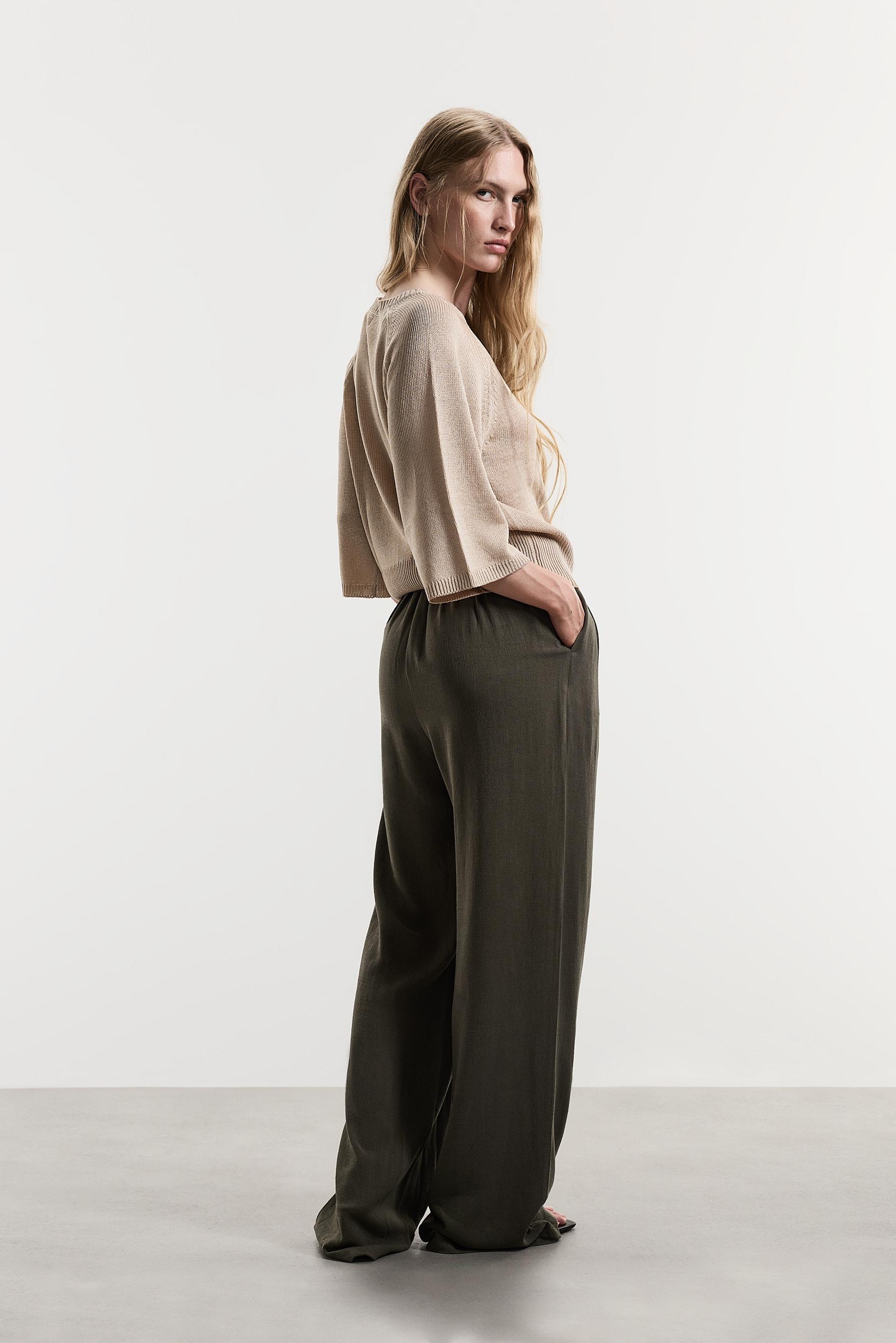 Rustic wide-leg trousers — DARK KHAKI