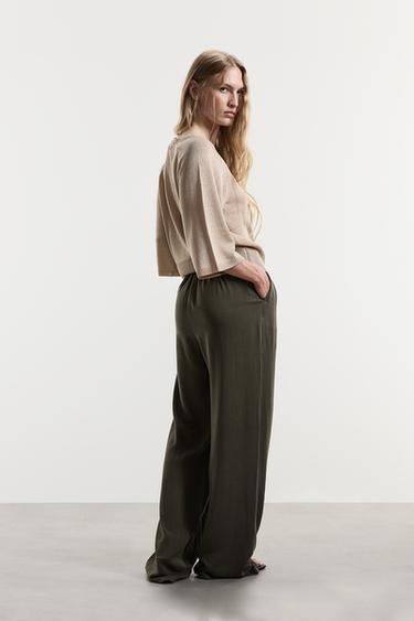 Rustic wide-leg trousers — DARK KHAKI 4
