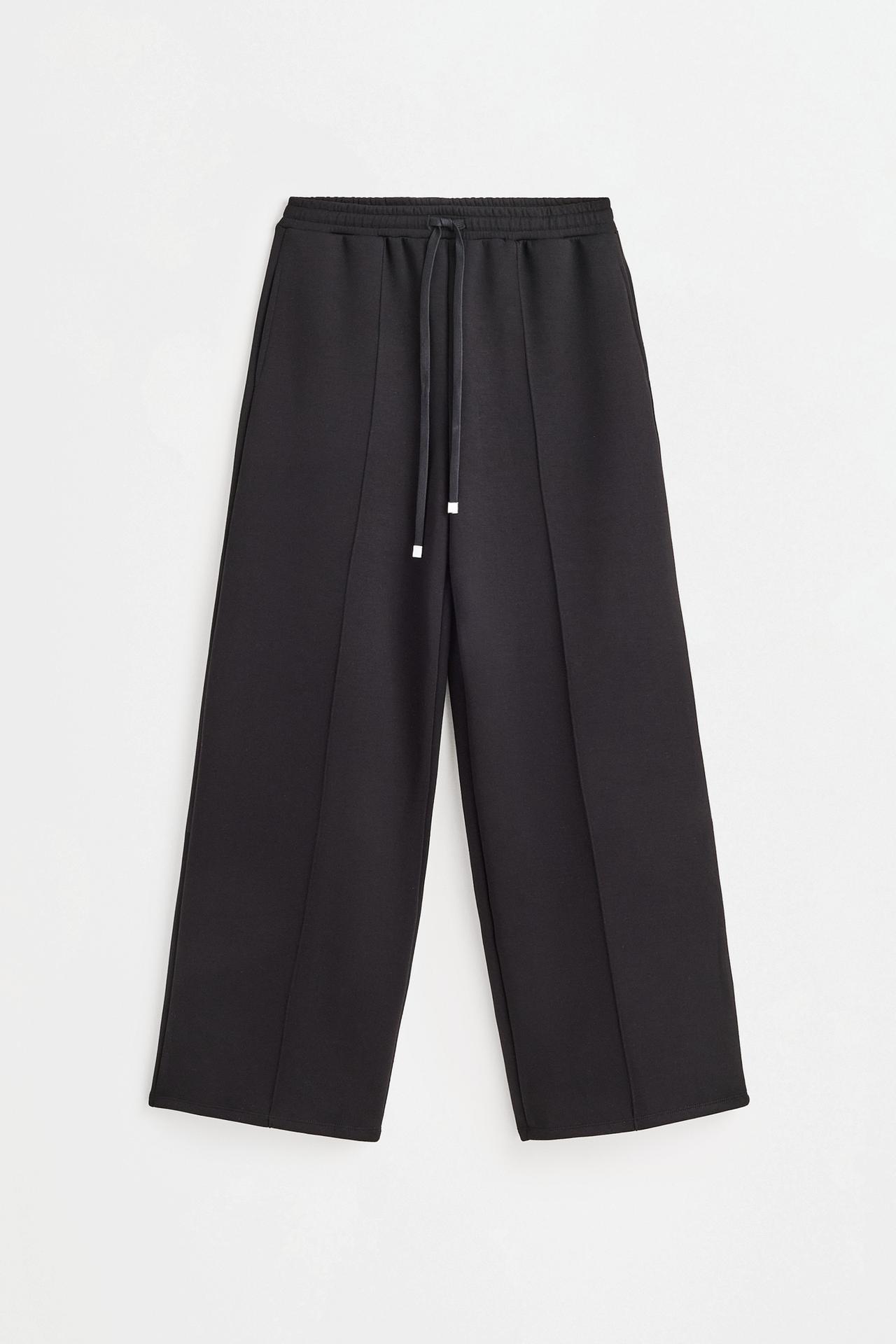 Wide-leg tracksuit trousers with front seam — BLACK
