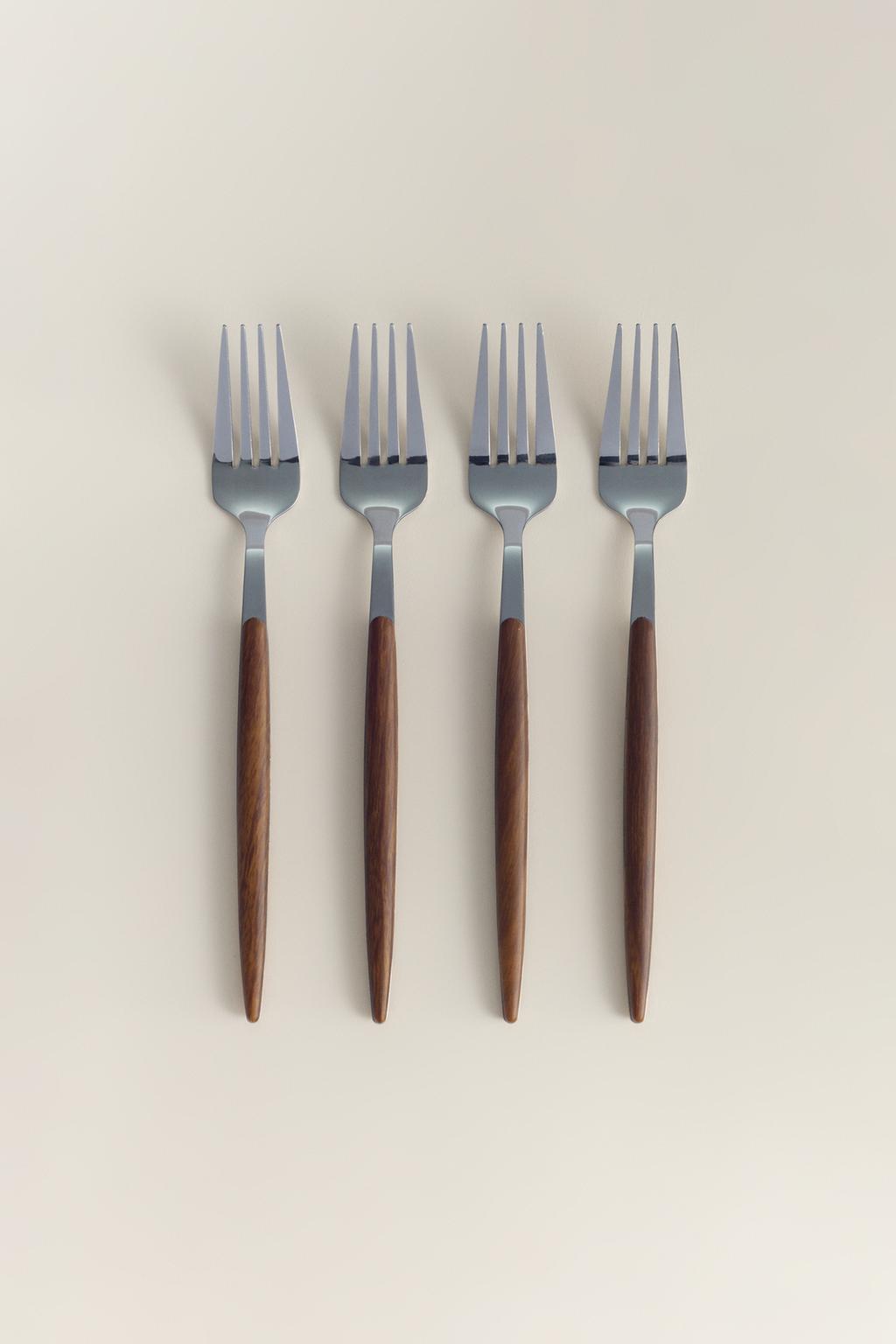 Pack of 4 wood-effect forks – Lefties – صورة المنتج