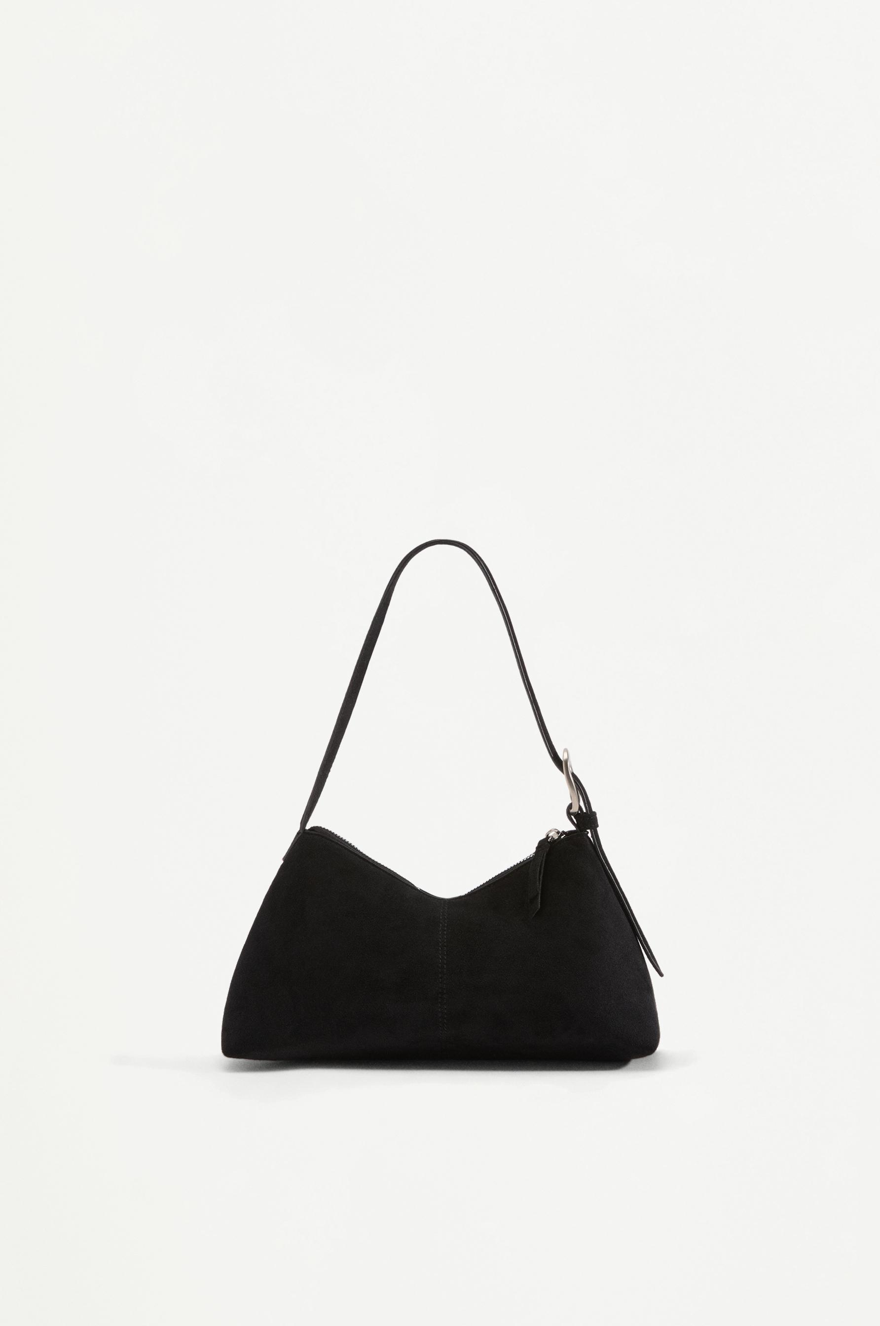 Faux suede shoulder bag — BLACK