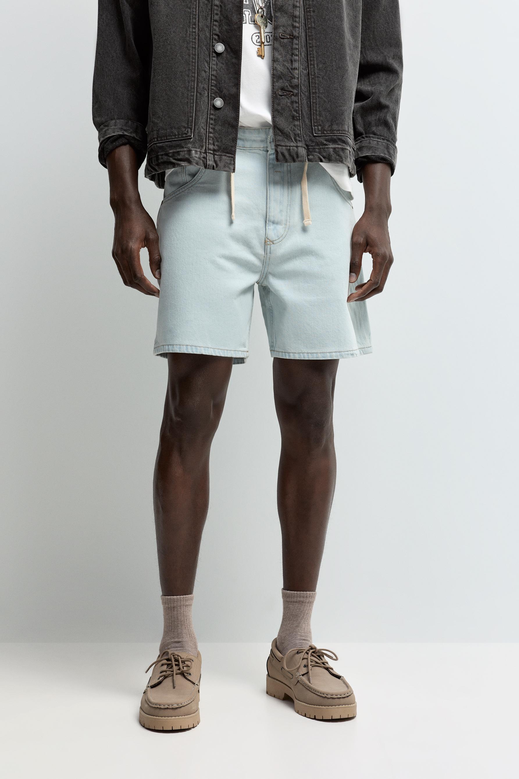 Denim Bermuda shorts with belt — SKY BLUE