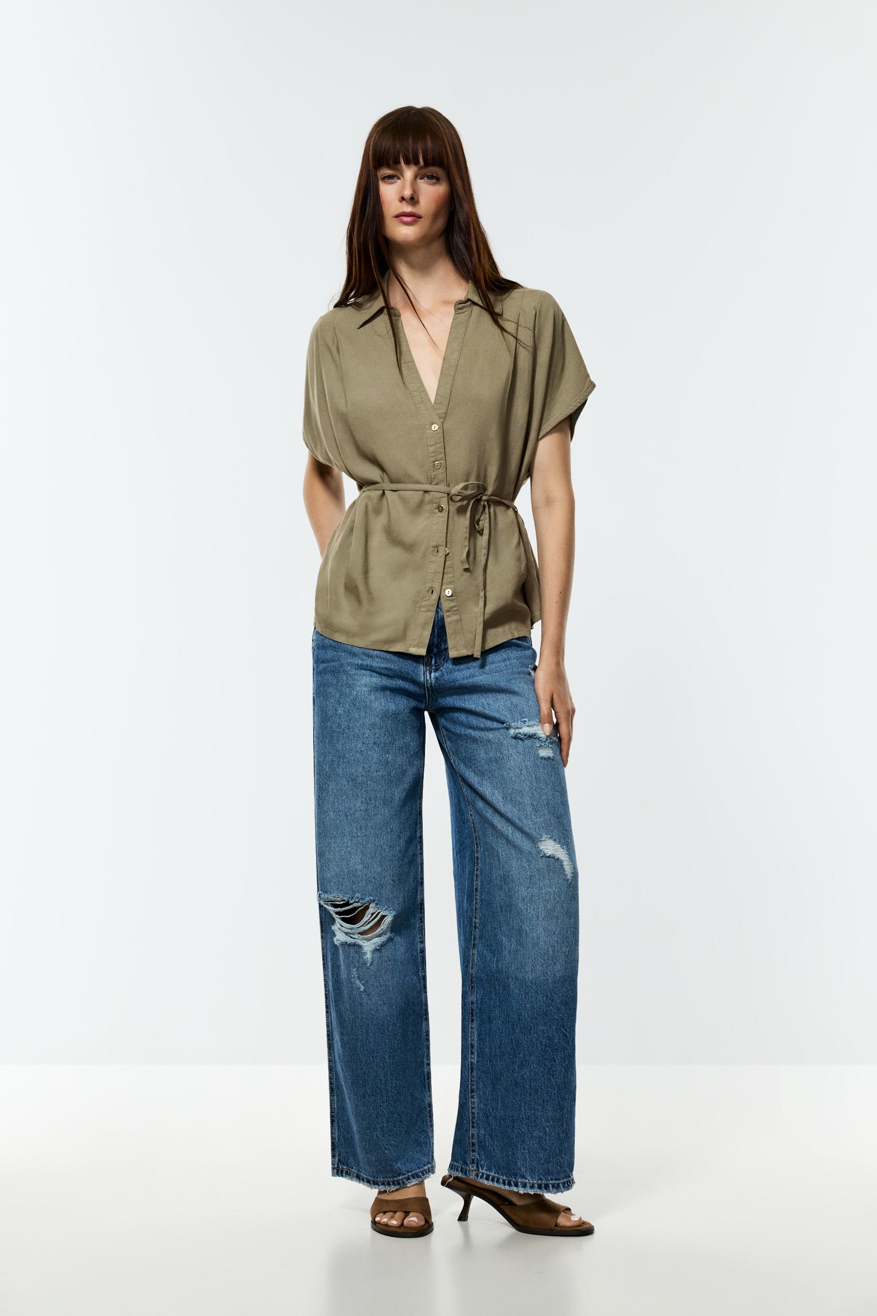 Tie-waist shirt — PALE KHAKI