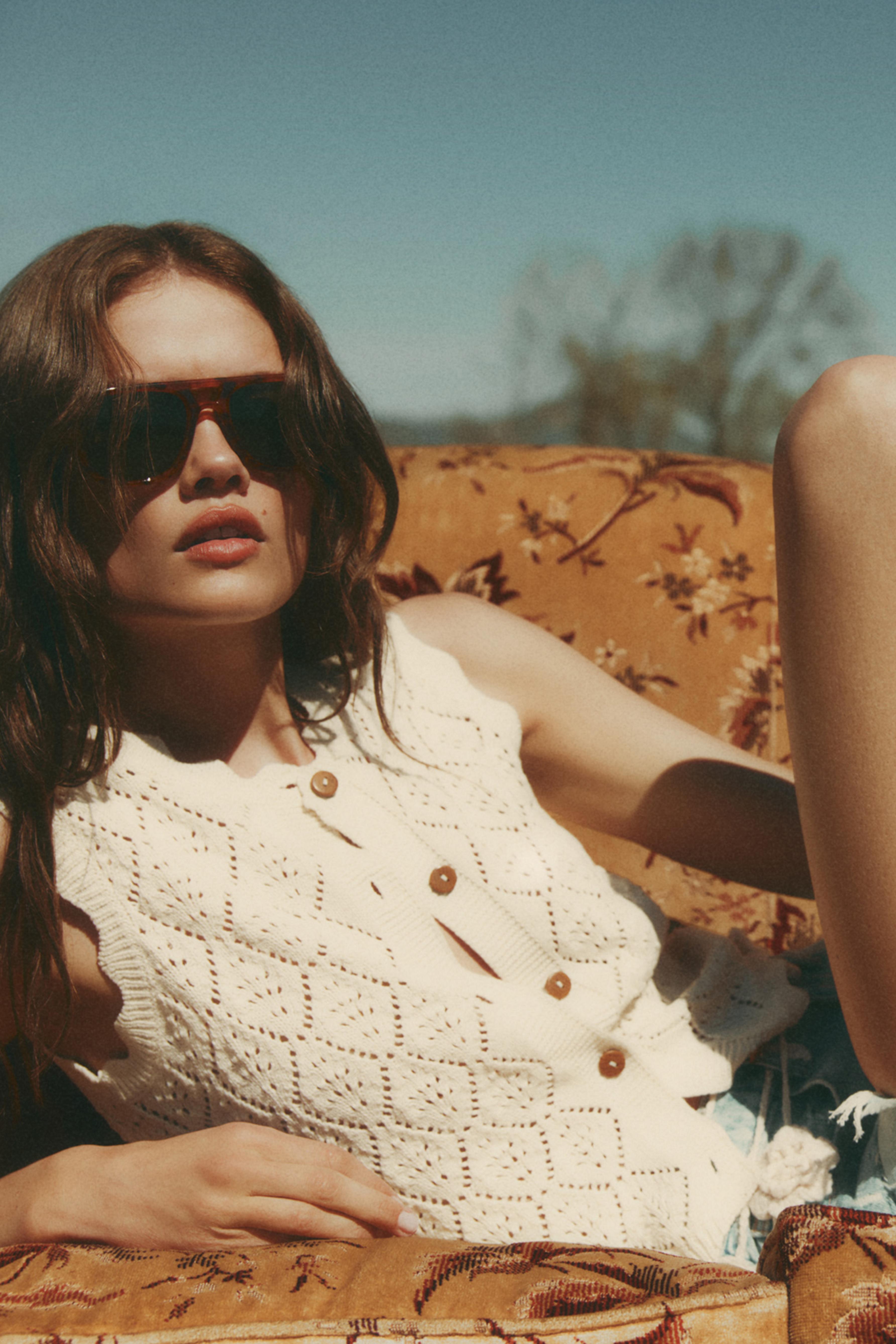 Cutwork knit top — ECRU