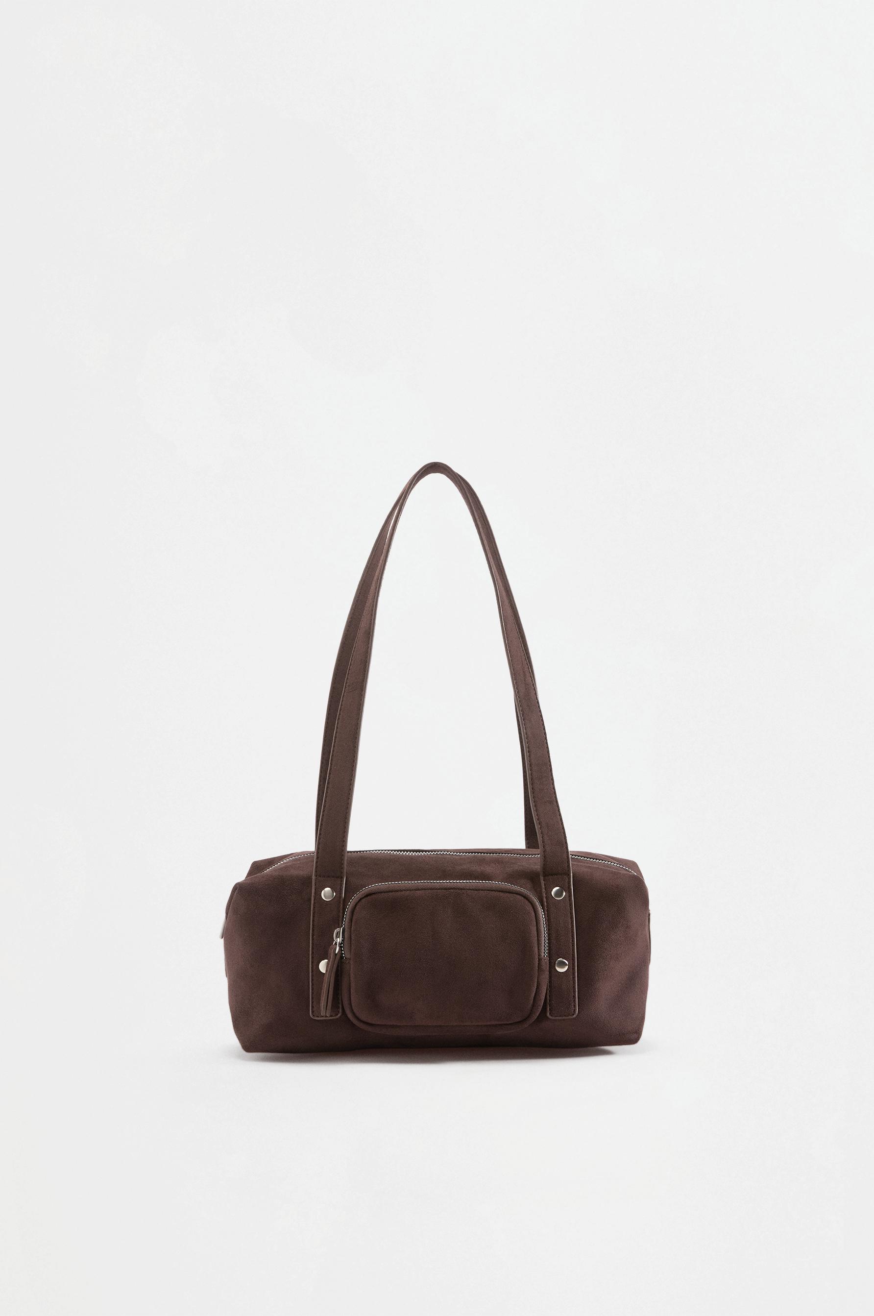 Faux suede shoulder bag — BROWN