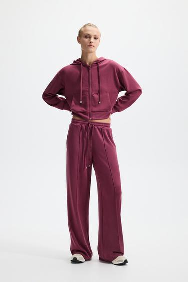 Wide-leg tracksuit trousers with front seam — DARK PINK 2