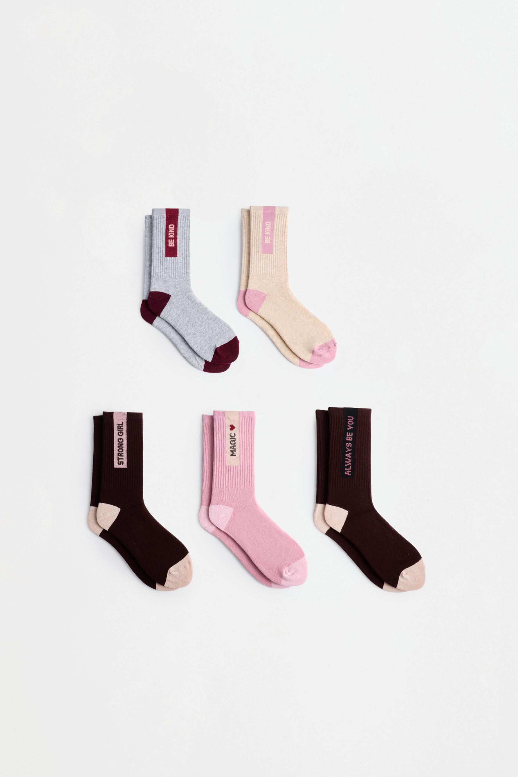 Ribbed Long Socks (5-Pack) — PINK