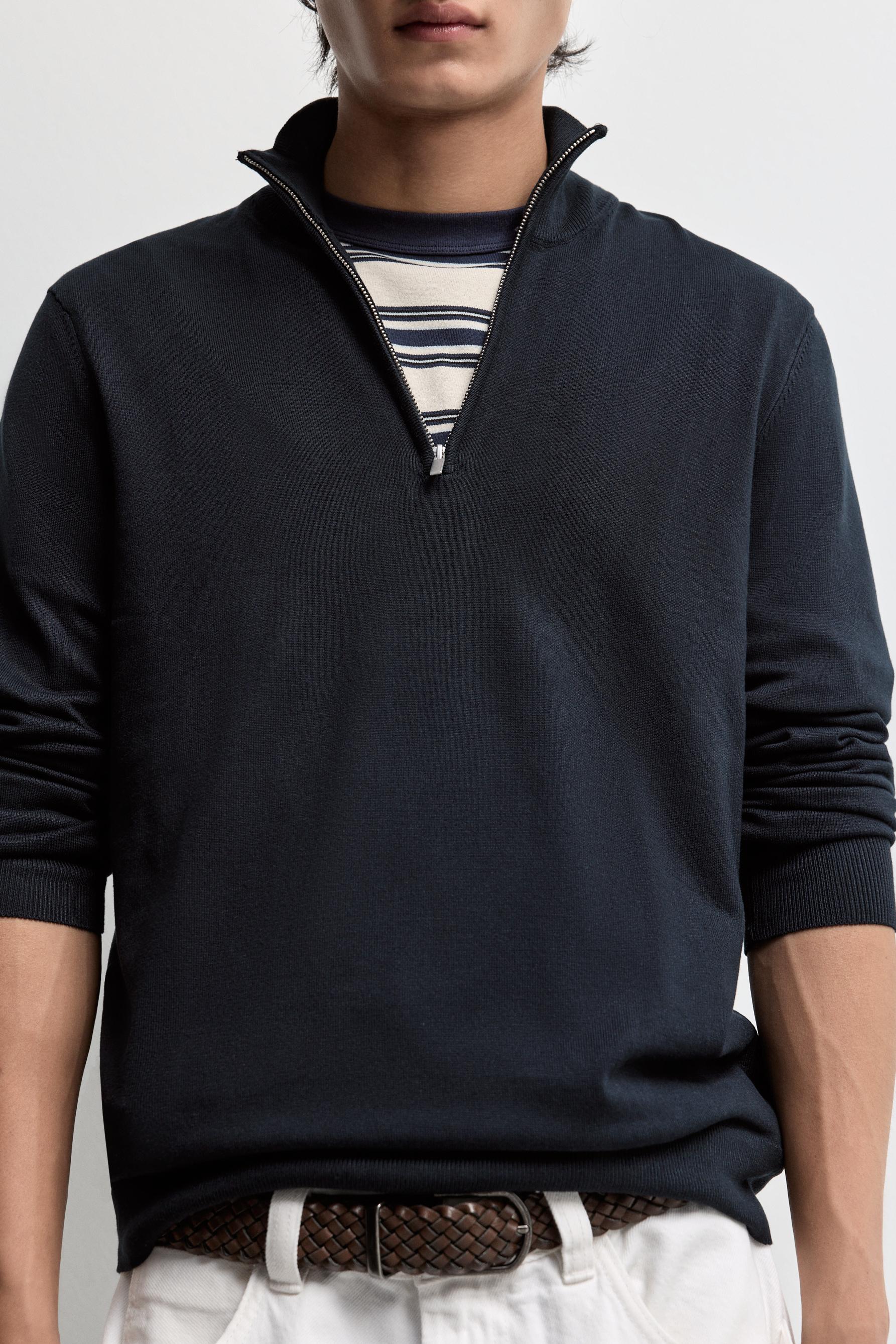 Zip-up high neck sweater — NAVY