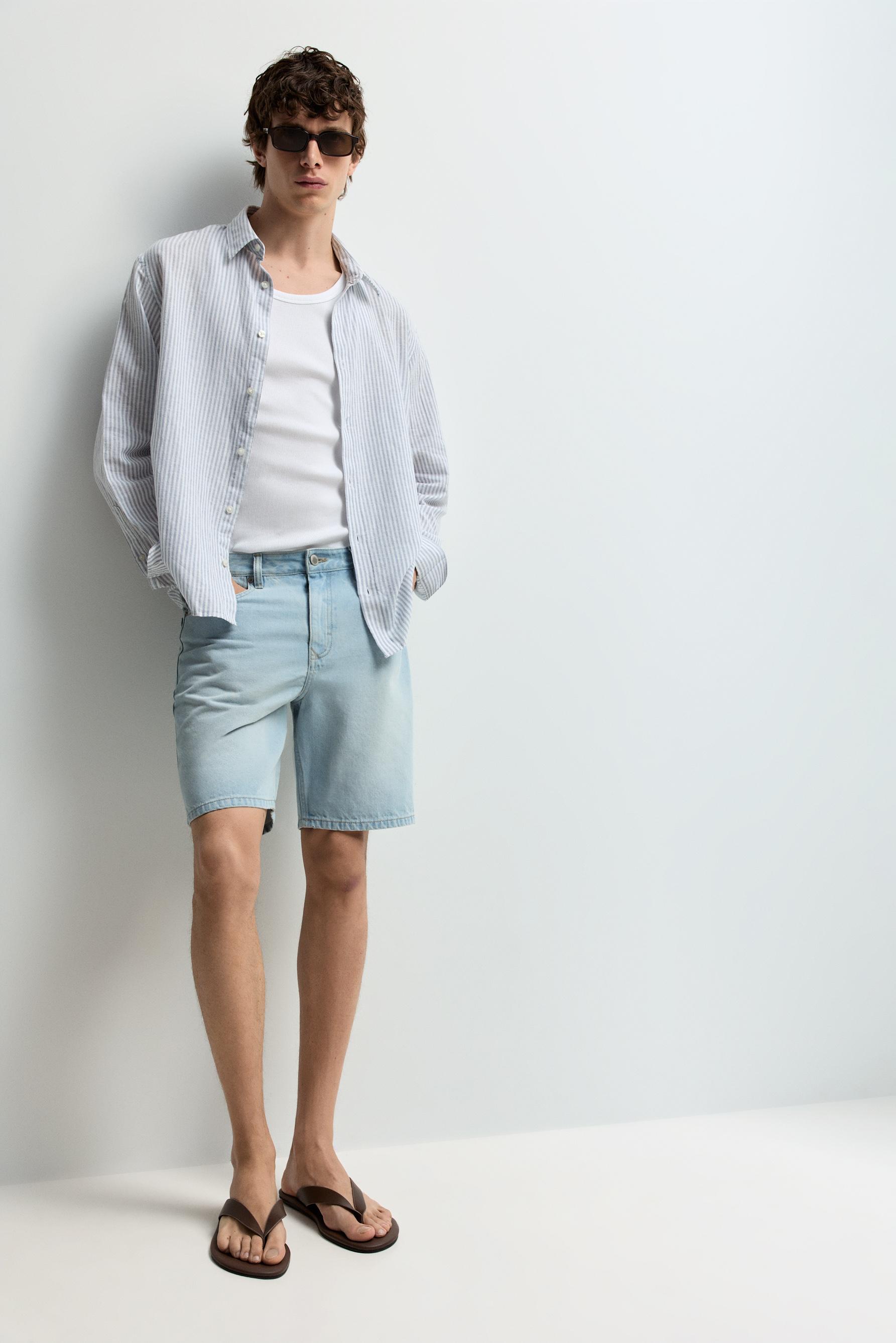 Regular fit denim Bermuda shorts — PALE BLUE
