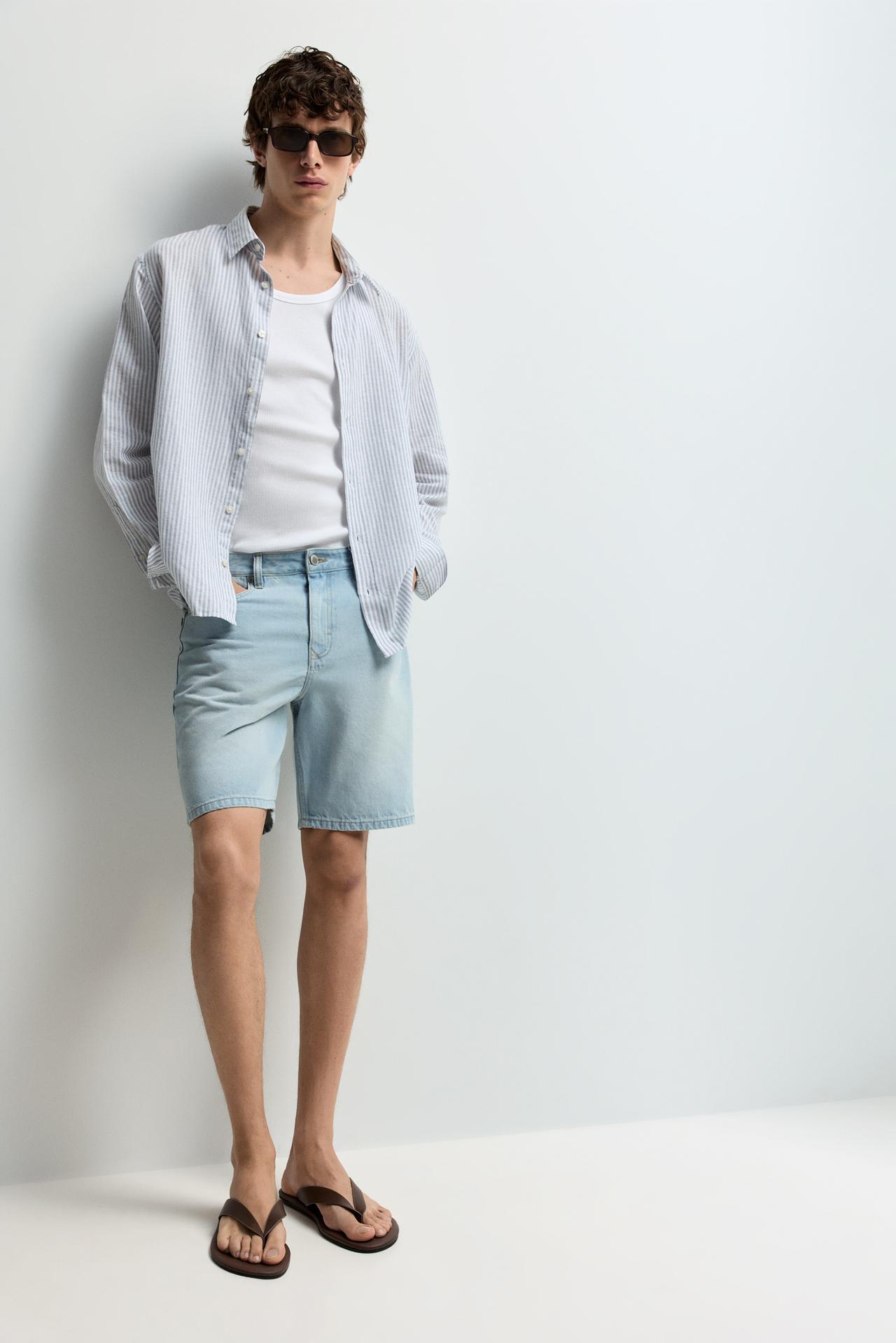 Regular fit denim Bermuda shorts — PALE BLUE