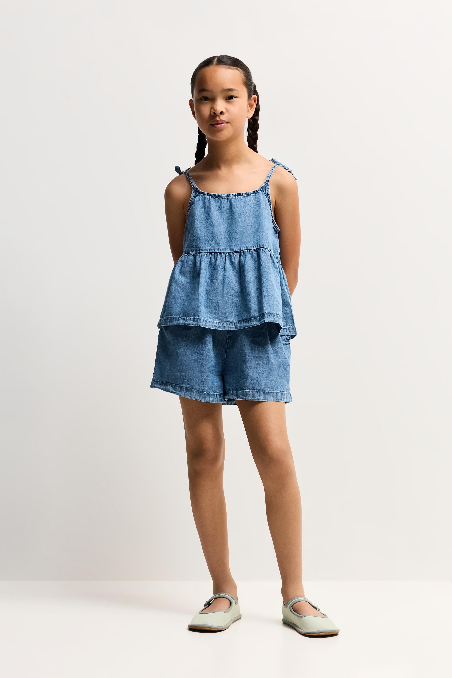 Denim tie-strap top — PALE BLUE