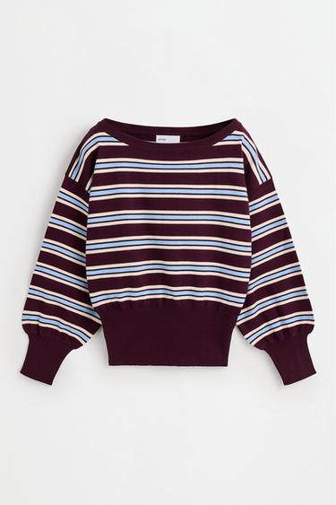 Off-the-shoulder knit sweater — BURGUNDY/ECRU 6