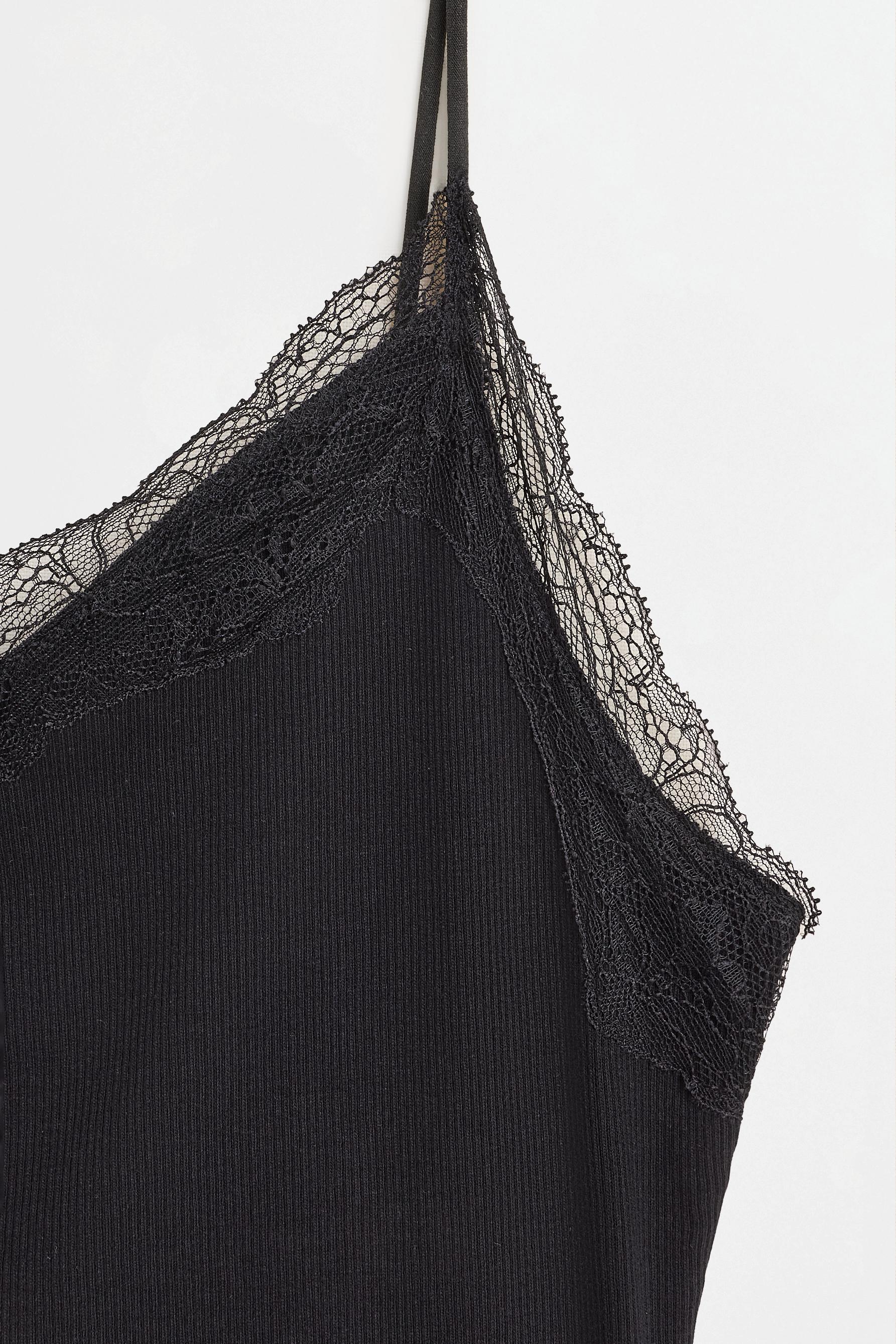 Ribbed lace camisole — BLACK