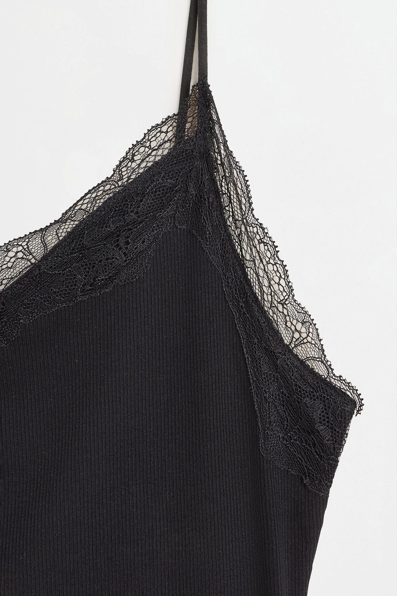 Ribbed lace camisole — BLACK