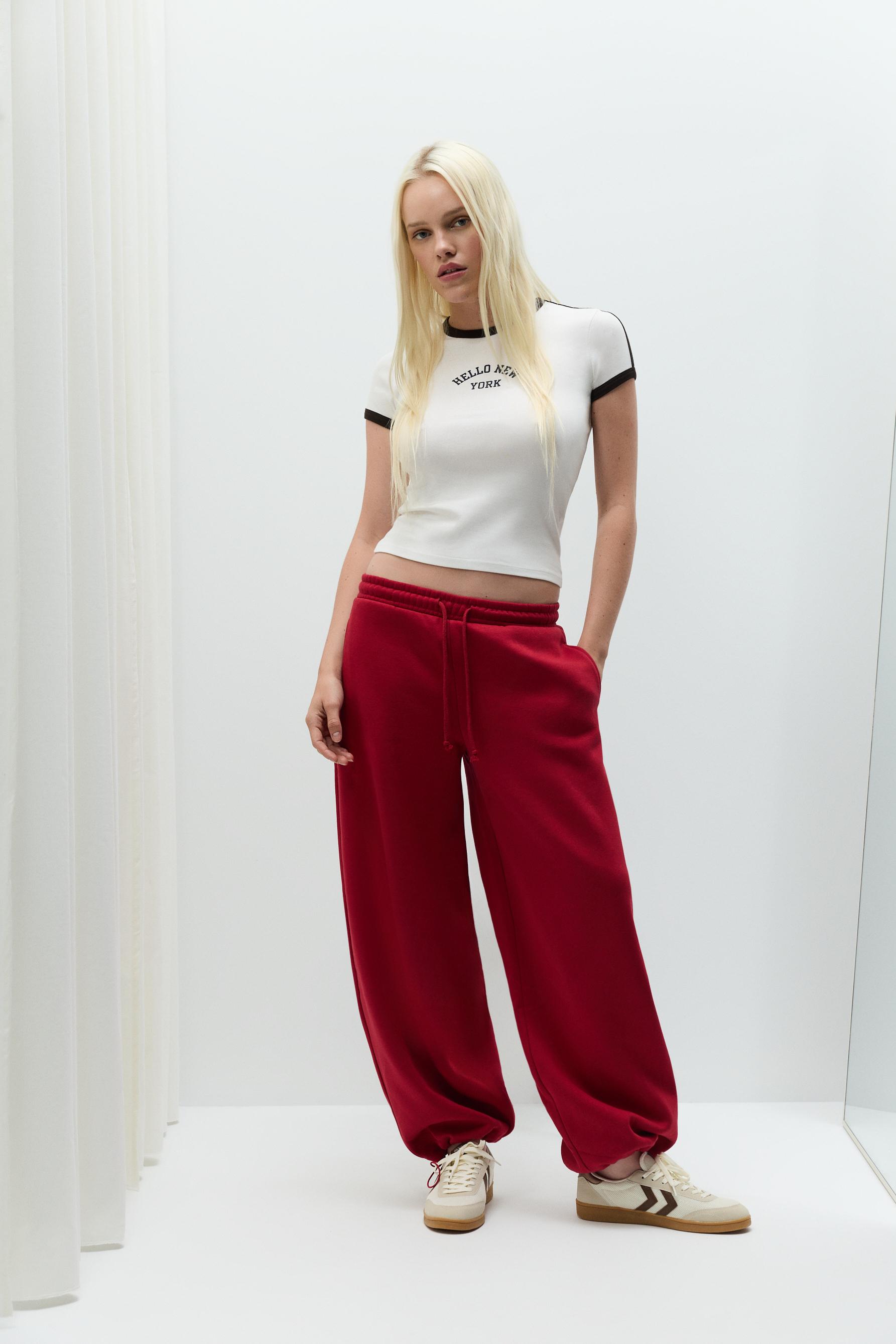 Barrel-leg plush trousers — RED