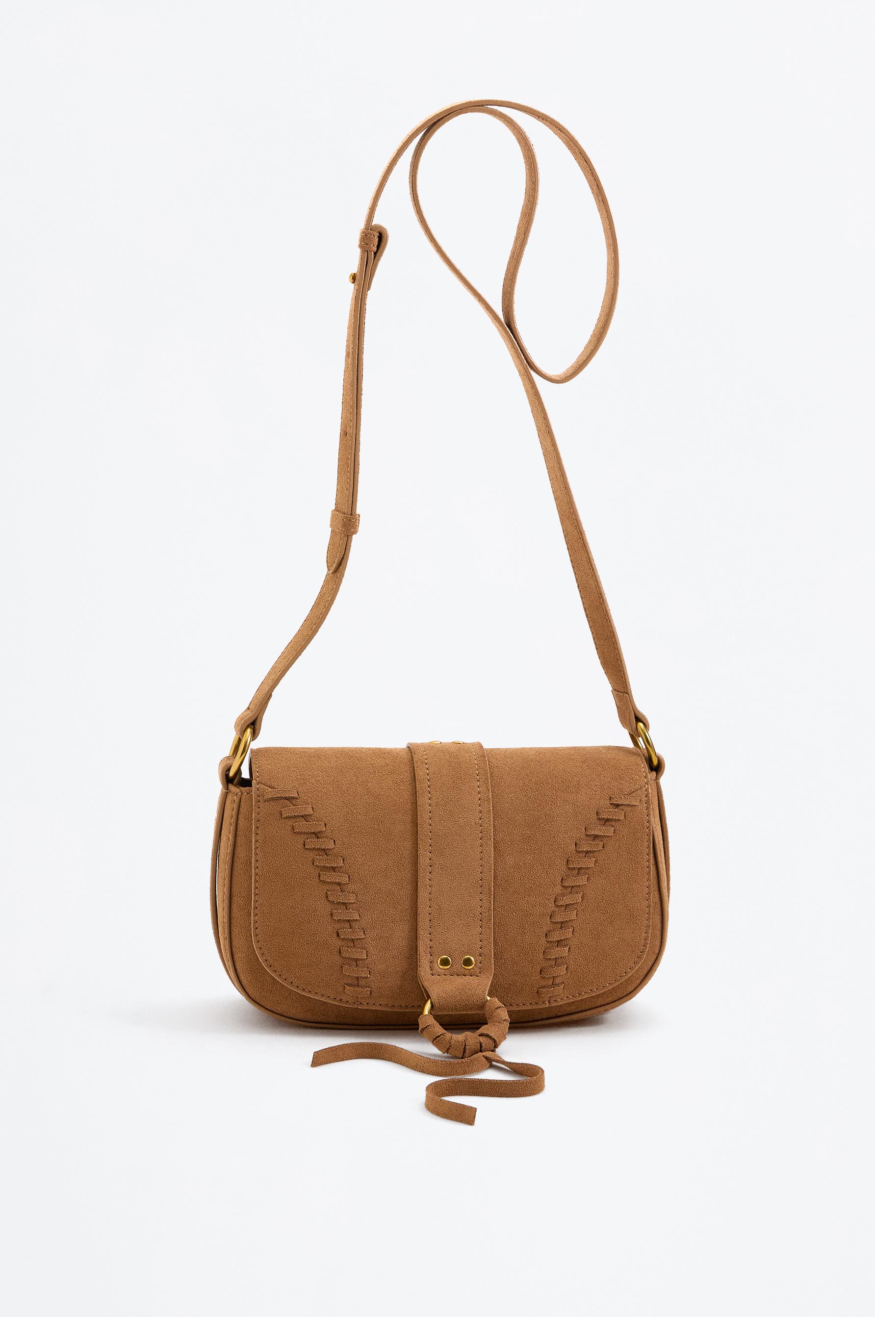 Faux suede flap crossbody bag — CAMEL