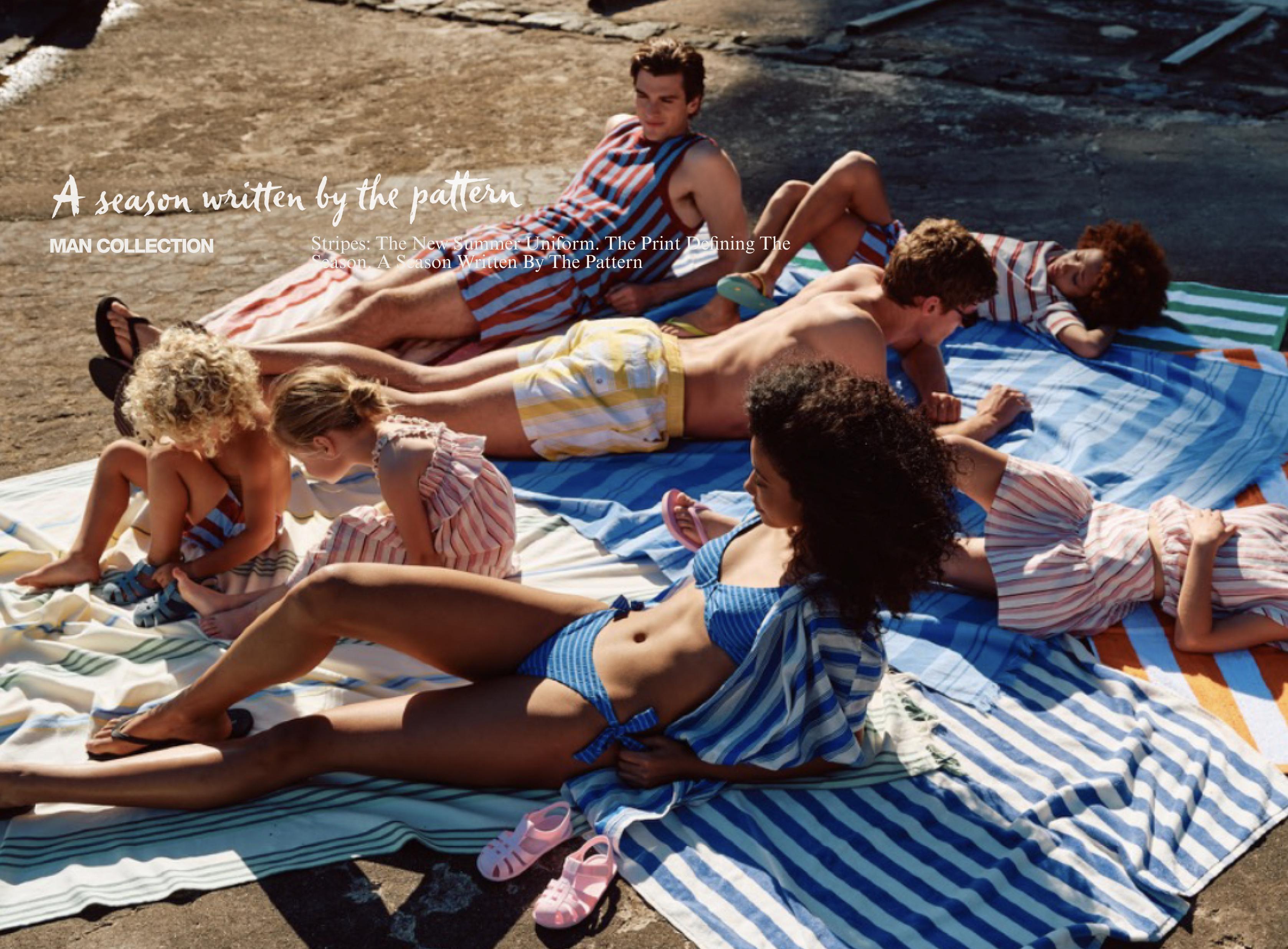 Women's Striped Beige Bikini Top — BLUE