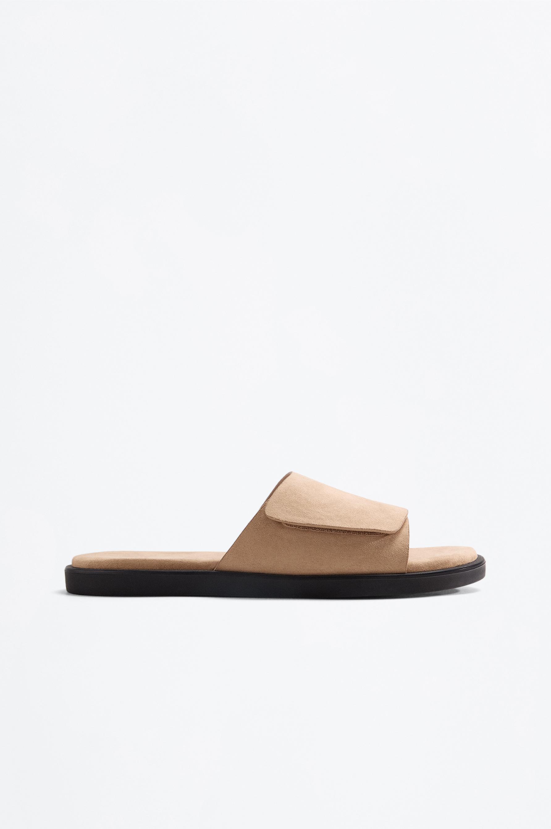 Suede slide sandals — BEIGE