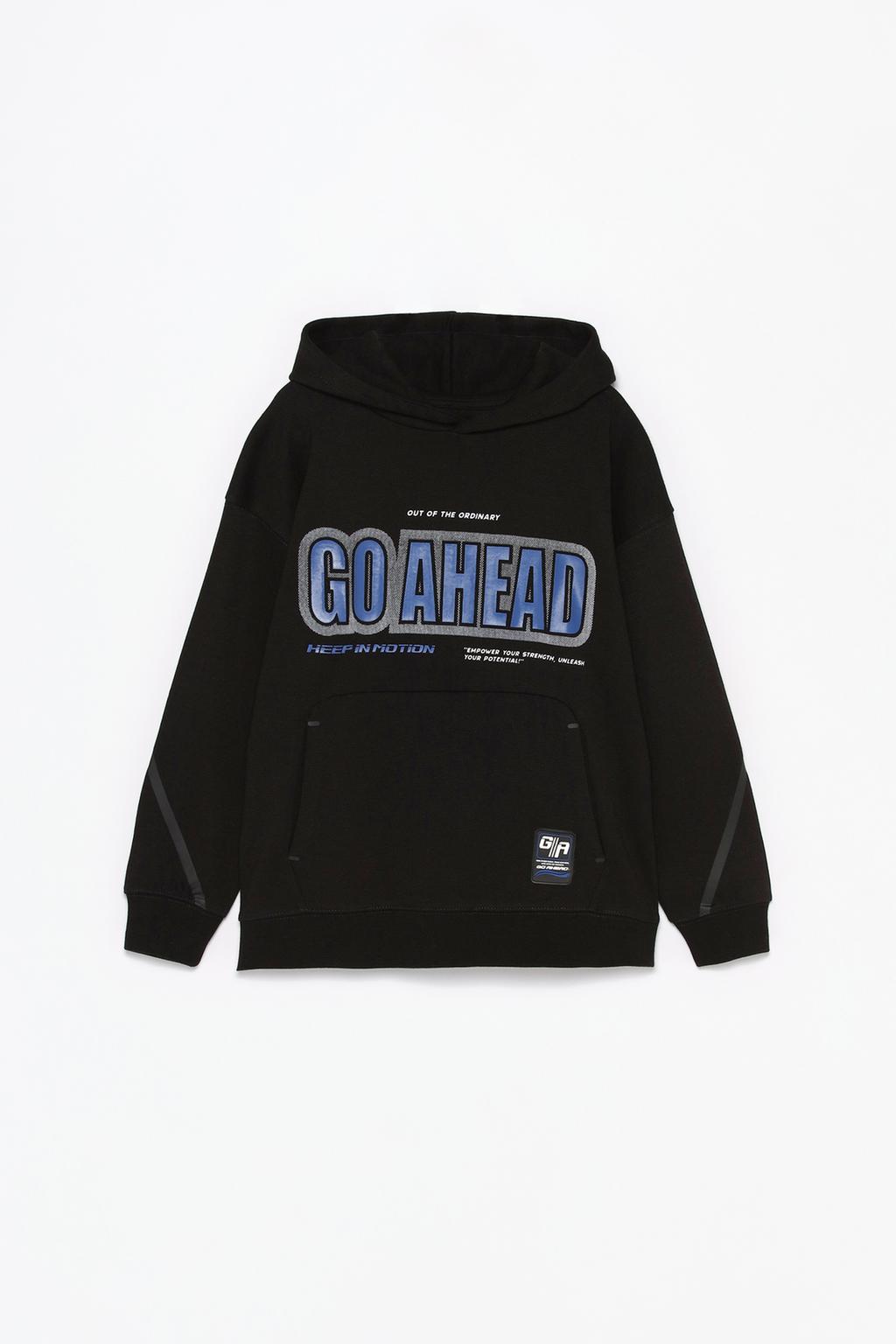 Sports hoodie with rubberised slogan