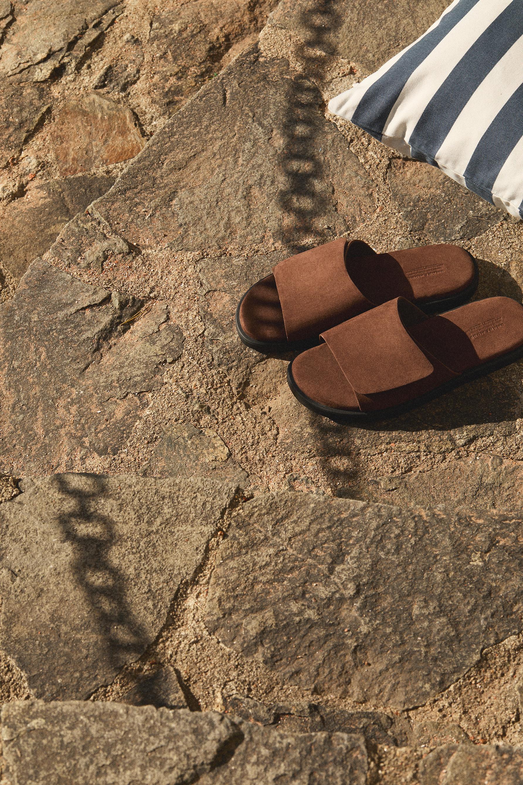 Suede slide sandals — BROWN