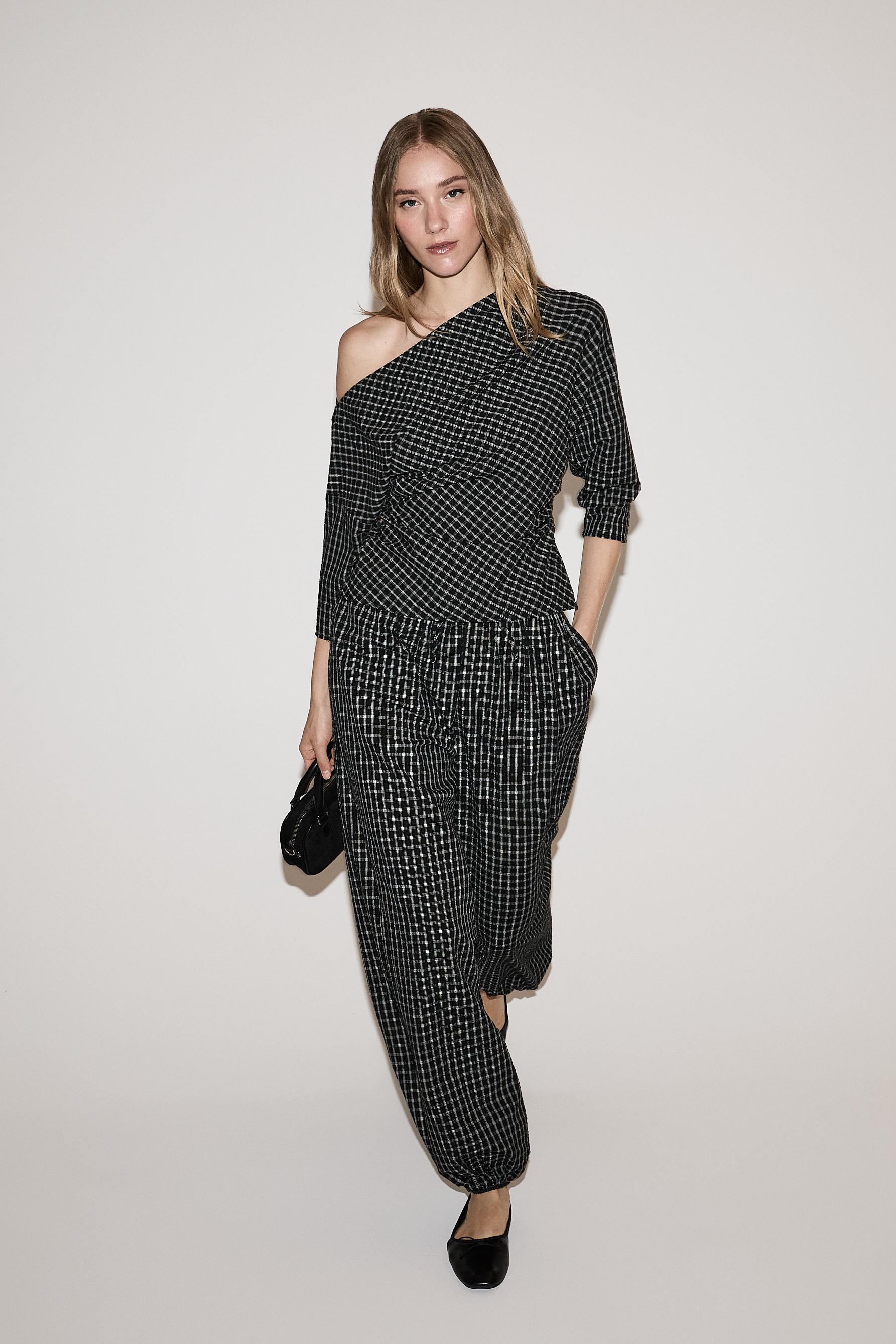Check balloon trousers — BLACK