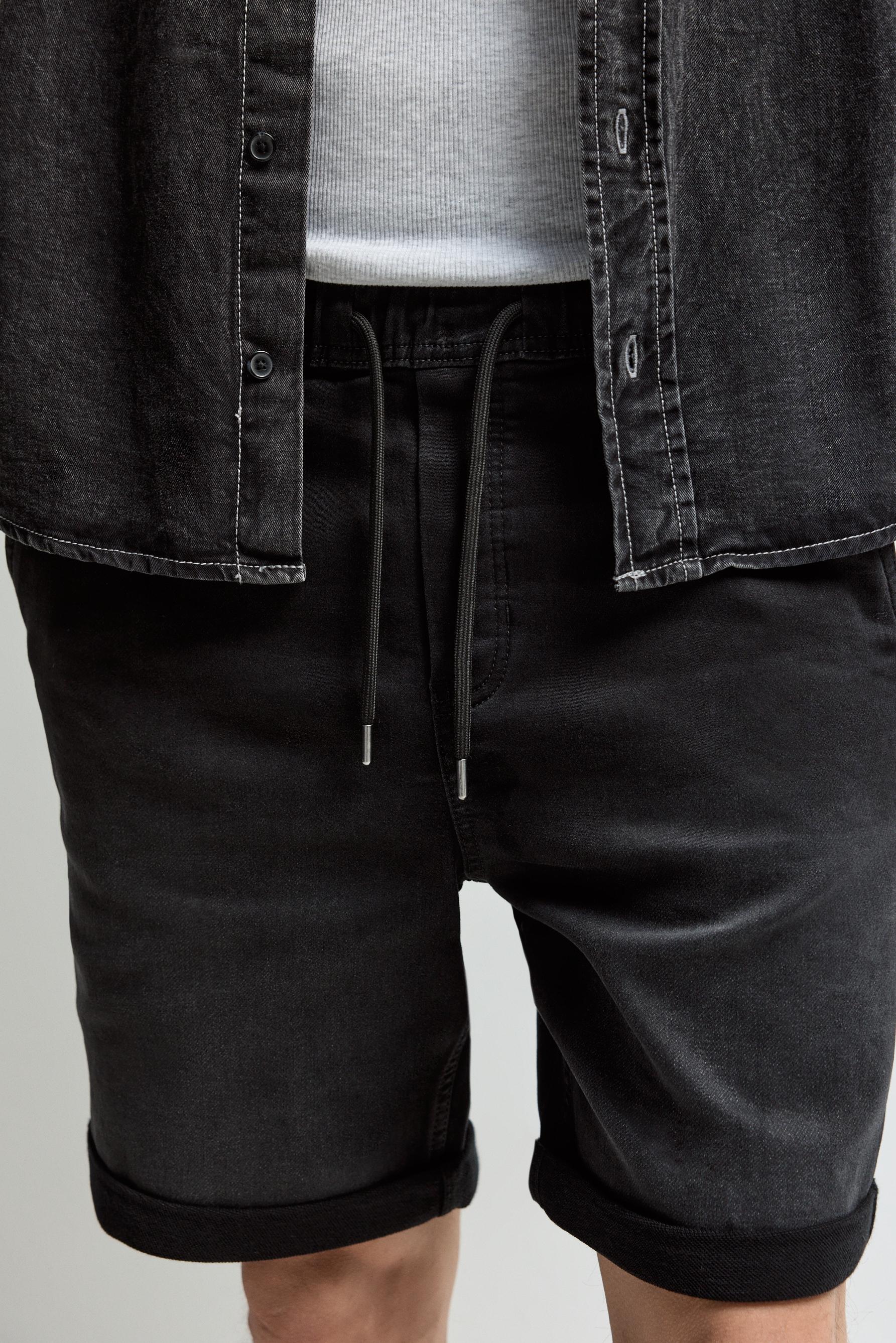 Denim jogger Bermuda shorts — FADED BLACK