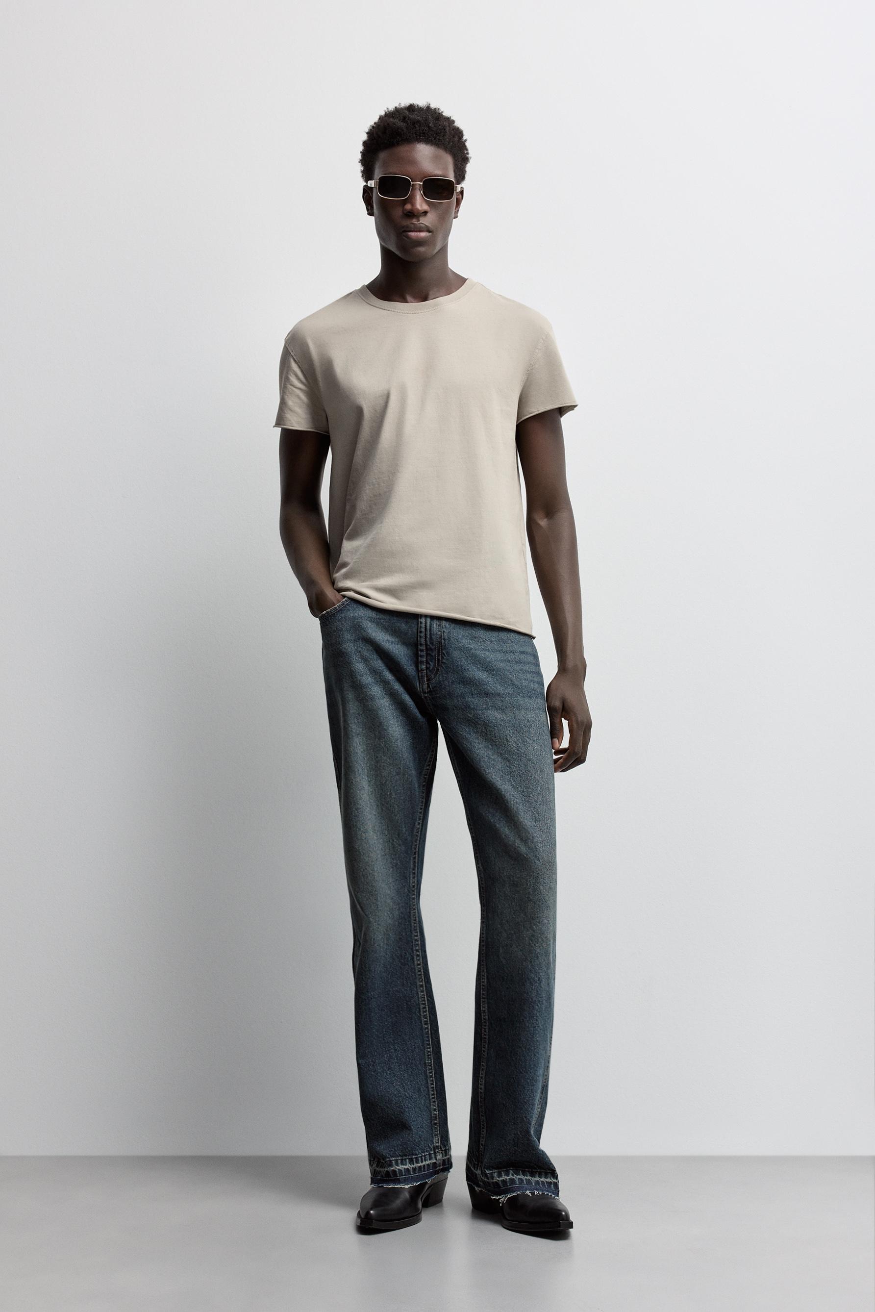 Frayed hem T-shirt — CAMEL