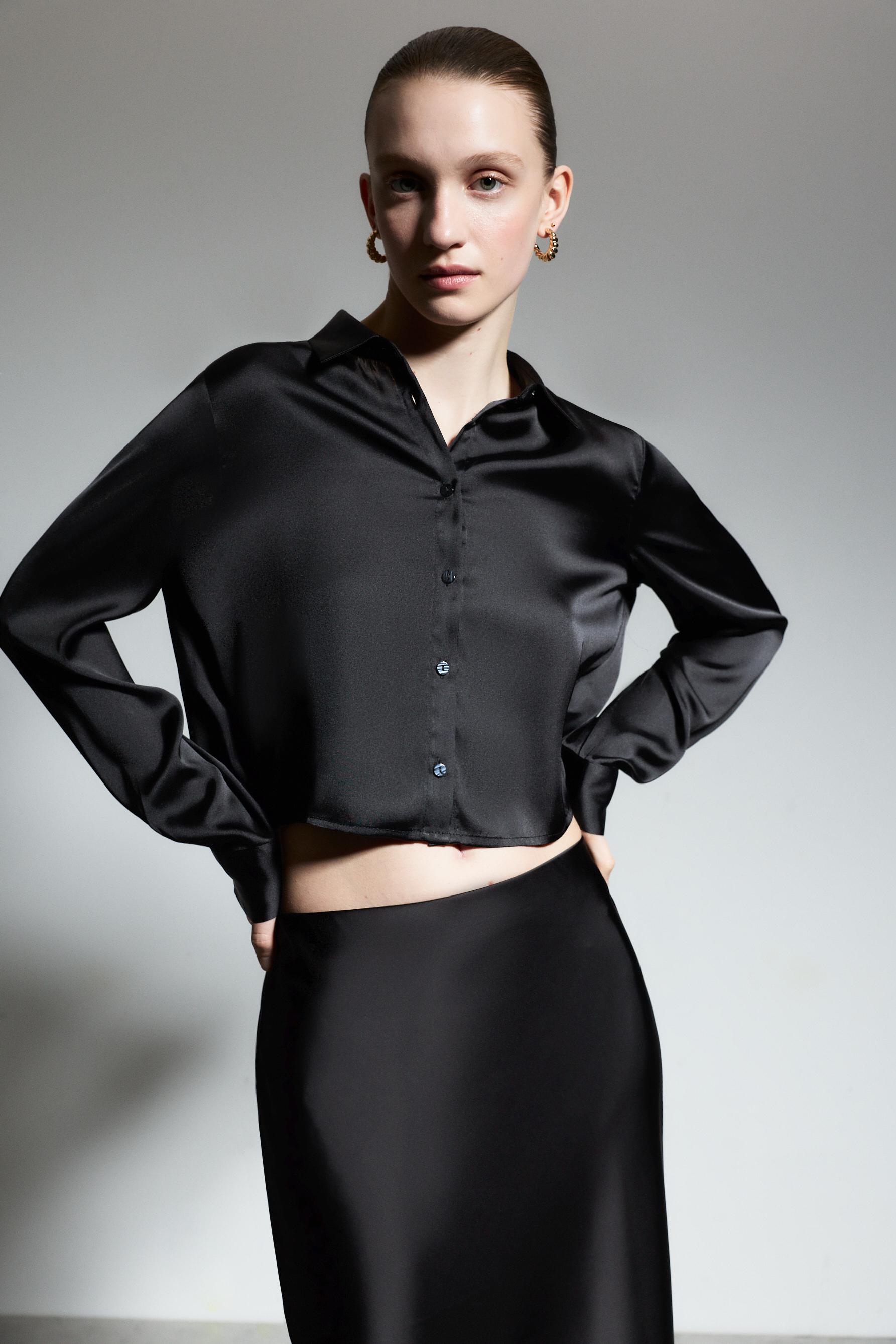 Satin midi skirt — BLACK