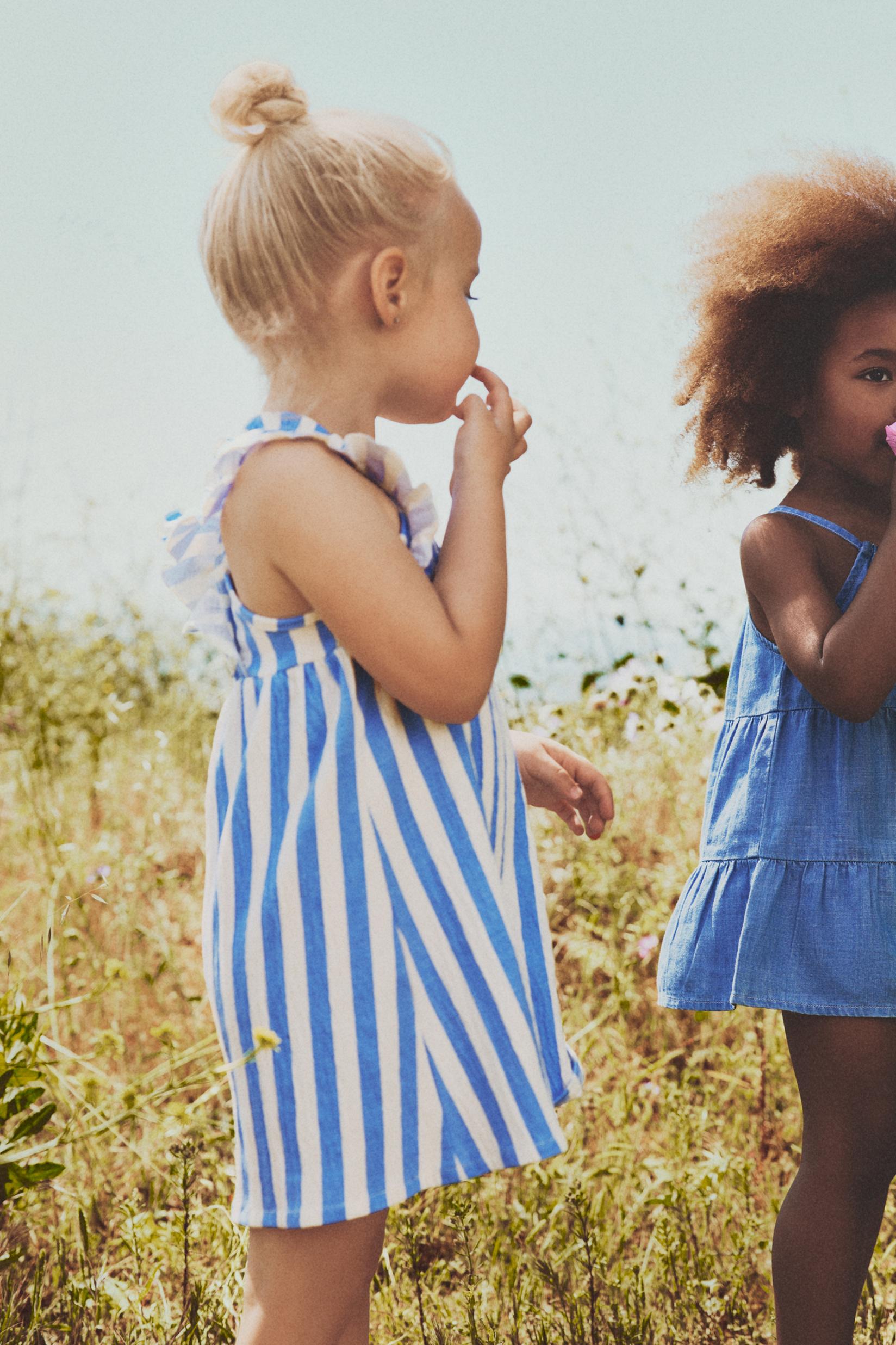 Striped dress with ruffles — ECRU