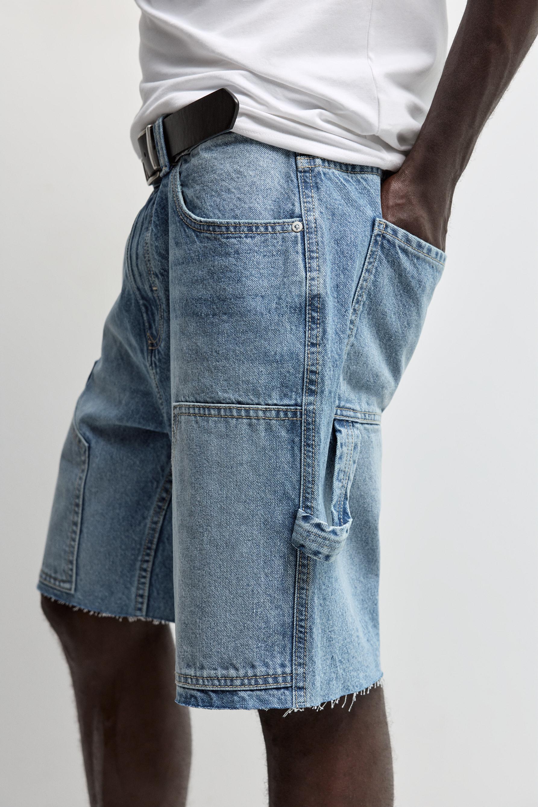 Double-knee denim Bermuda shorts — INDIGO