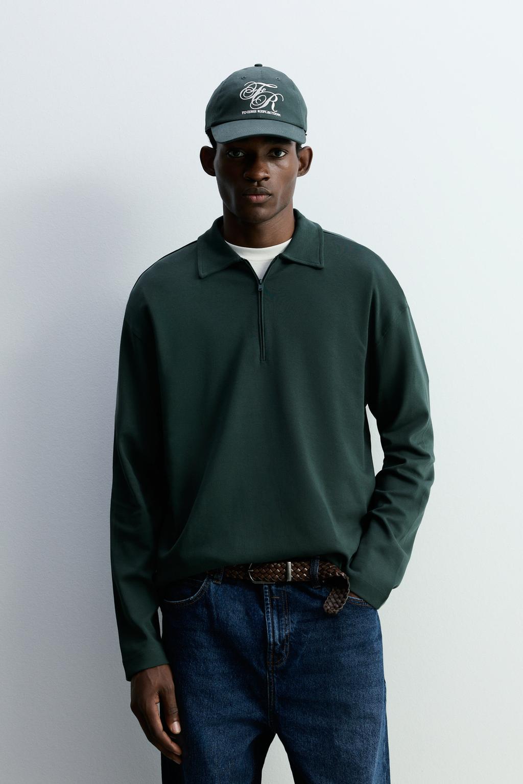 Interlock zip-up polo shirt