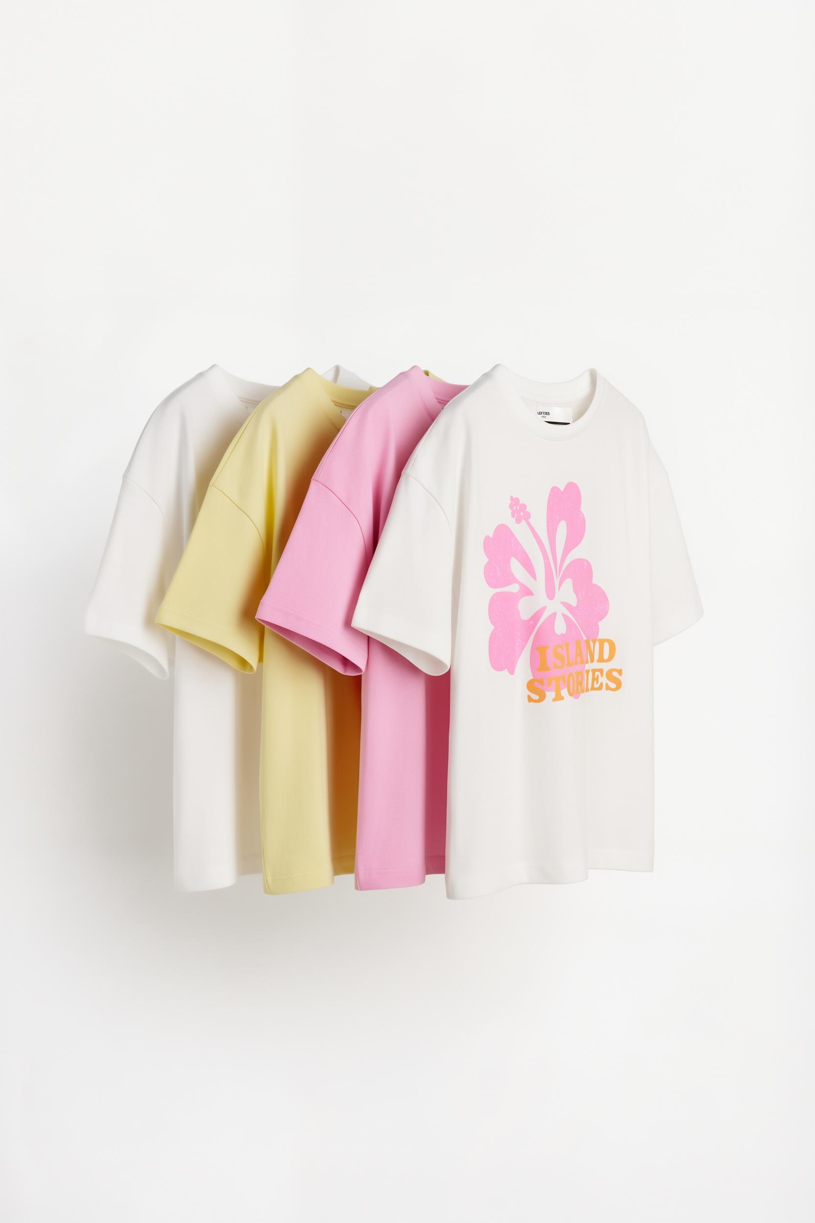 4-pack of printed T-shirts — FUCHSIA