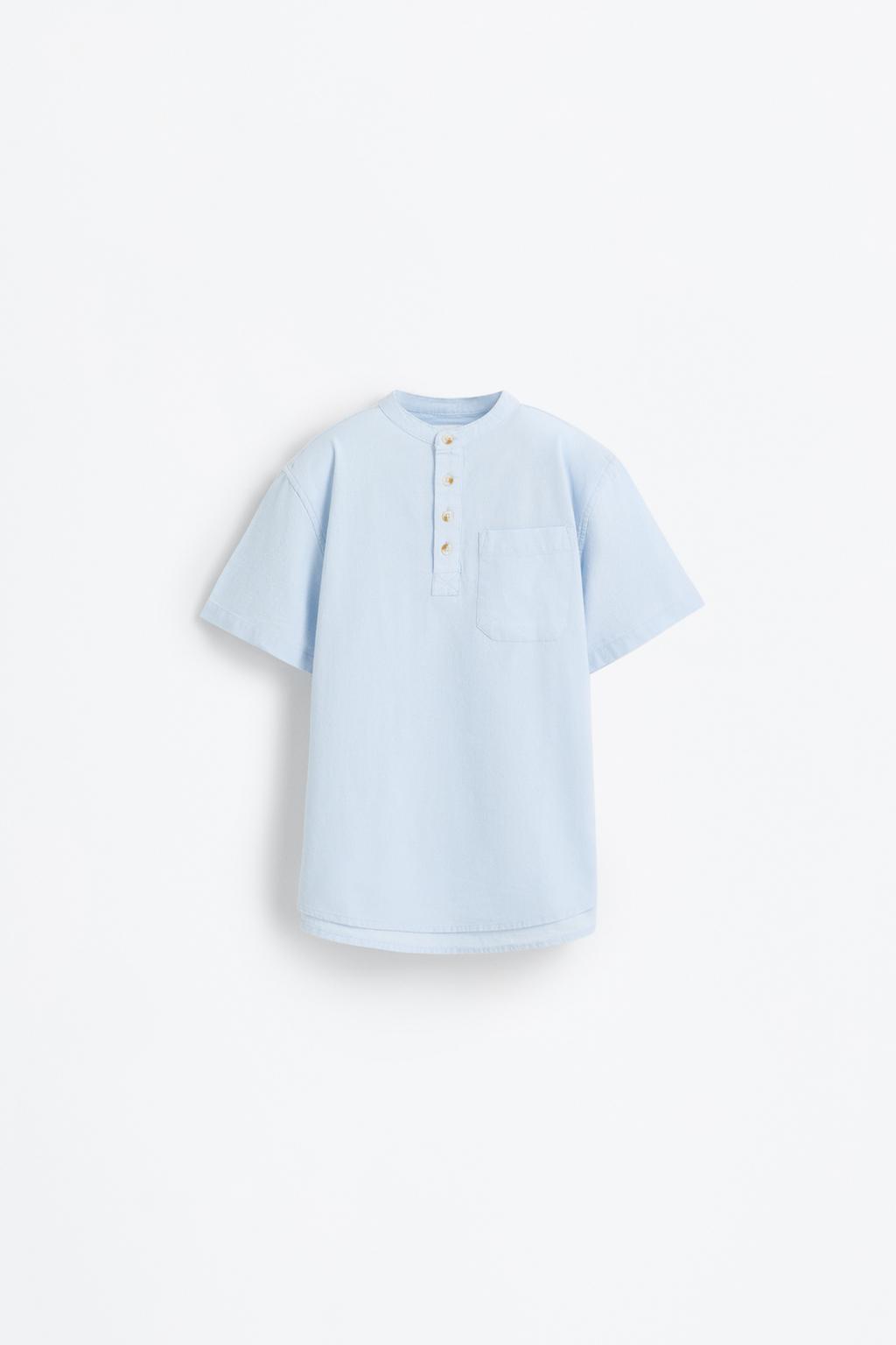 Buttoned shirt with stand collar
