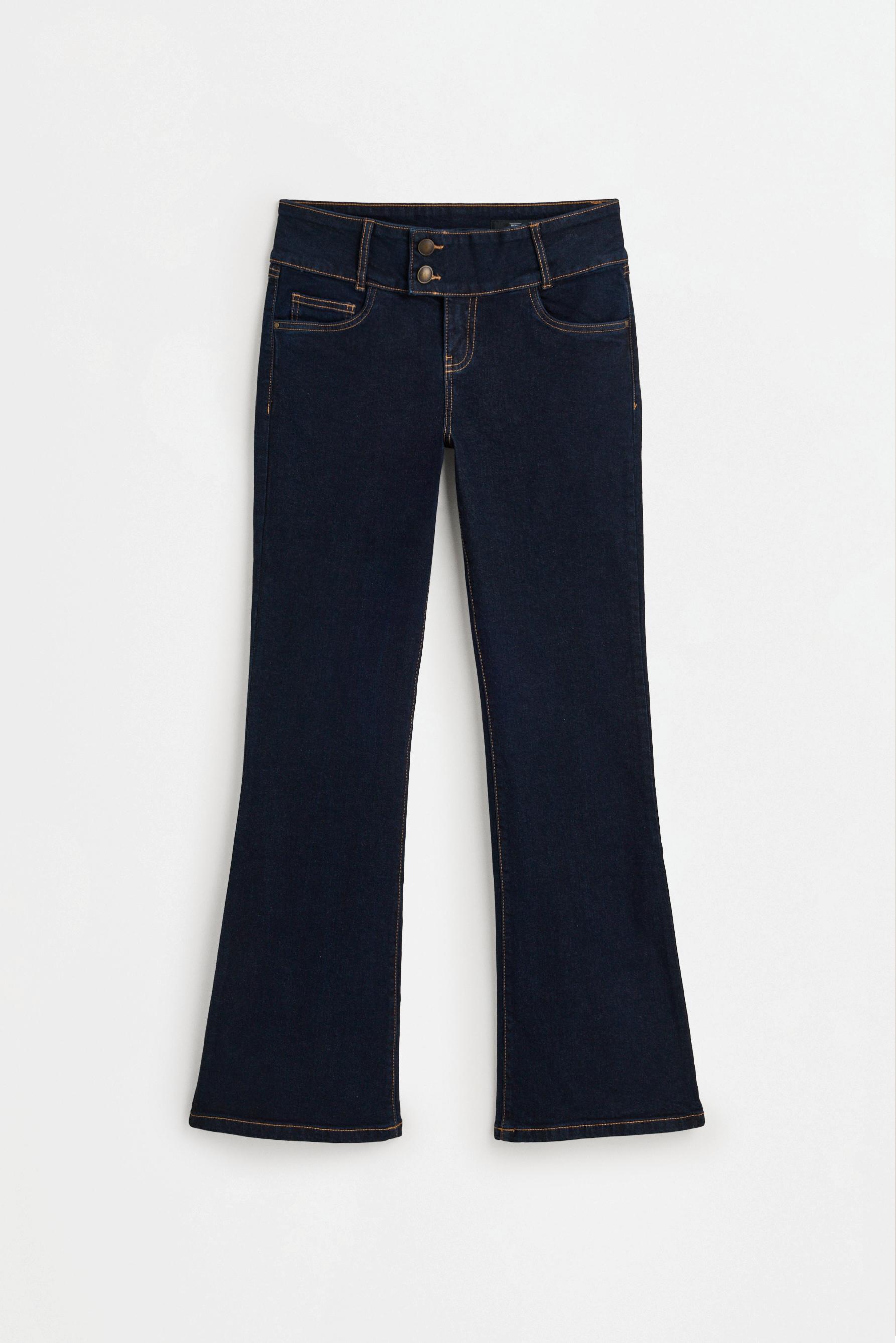 Double waistband bell bottom jeans — INDIGO