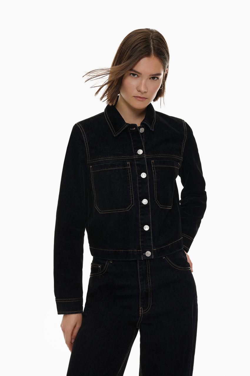 Cazadora Denim Mujer Cazadora Denim Aterciopelado Tiro Alto Jeans