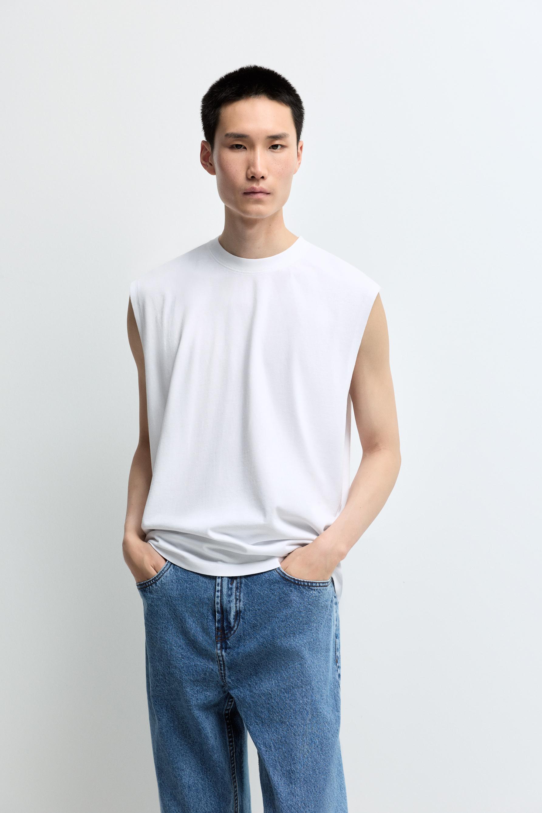 Faded-effect sleeveless T-shirt — OFF WHITE