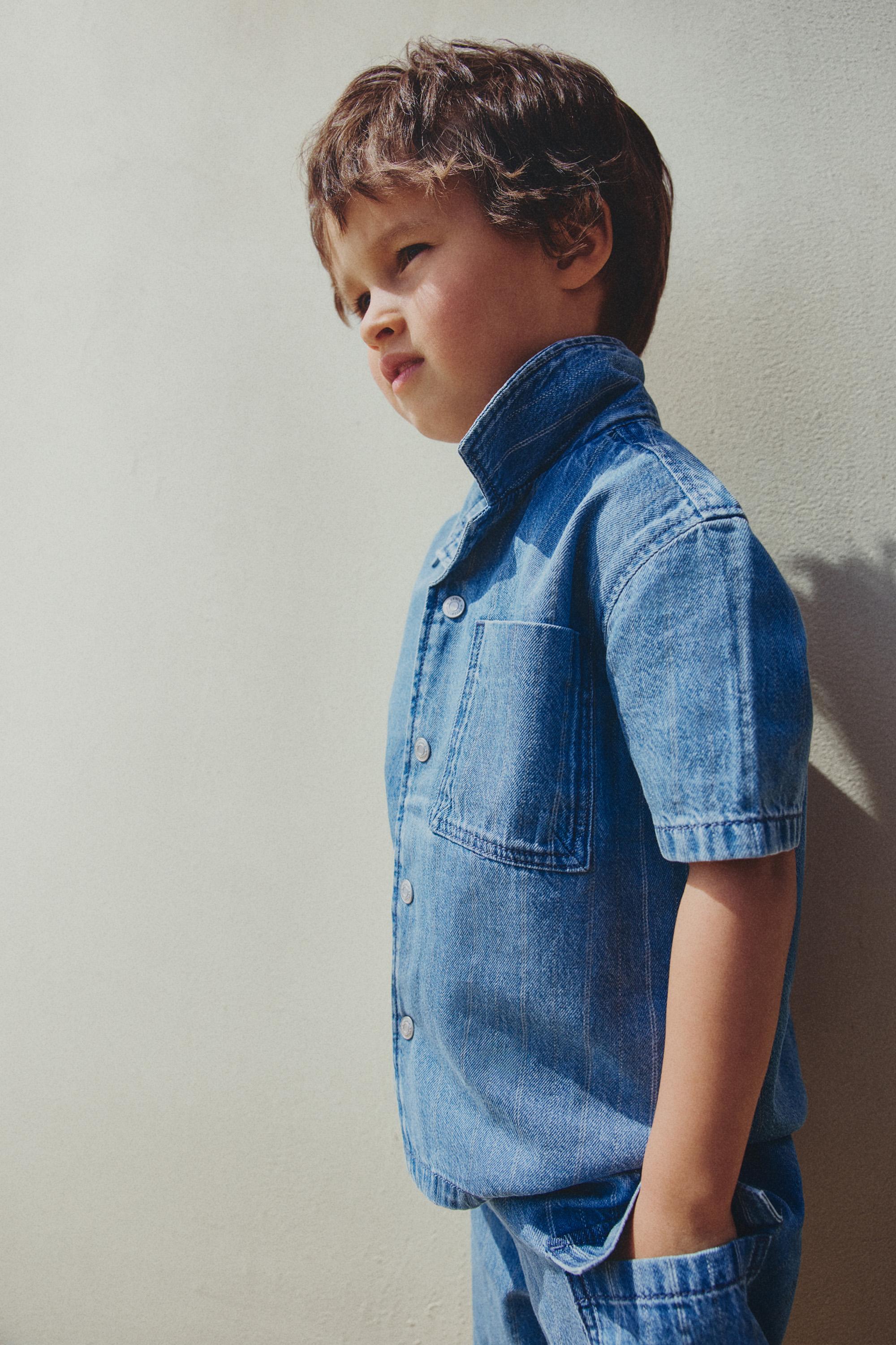 Striped denim resort shirt — BLUE