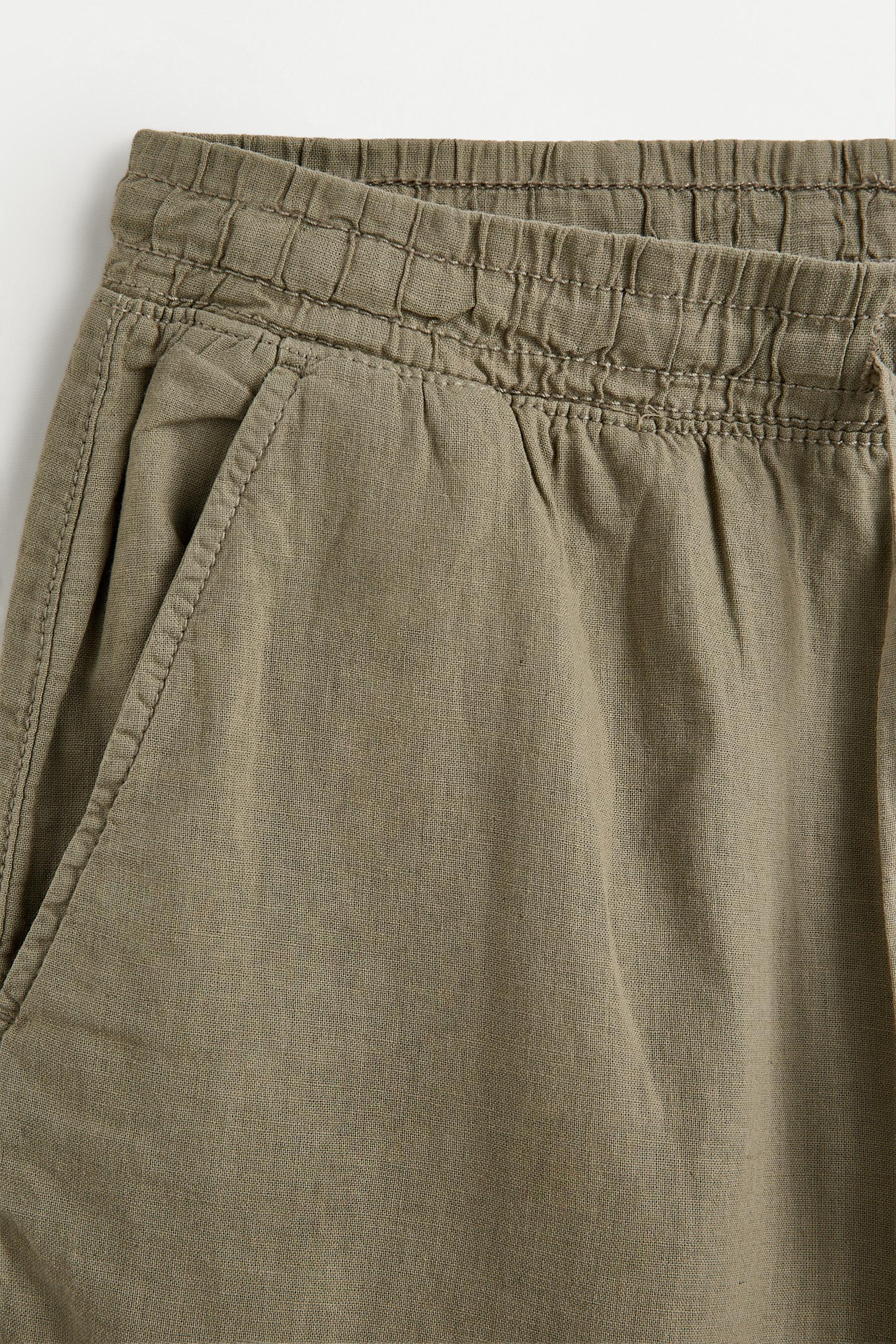 Linen-cotton jogger Bermuda shorts — KHAKI