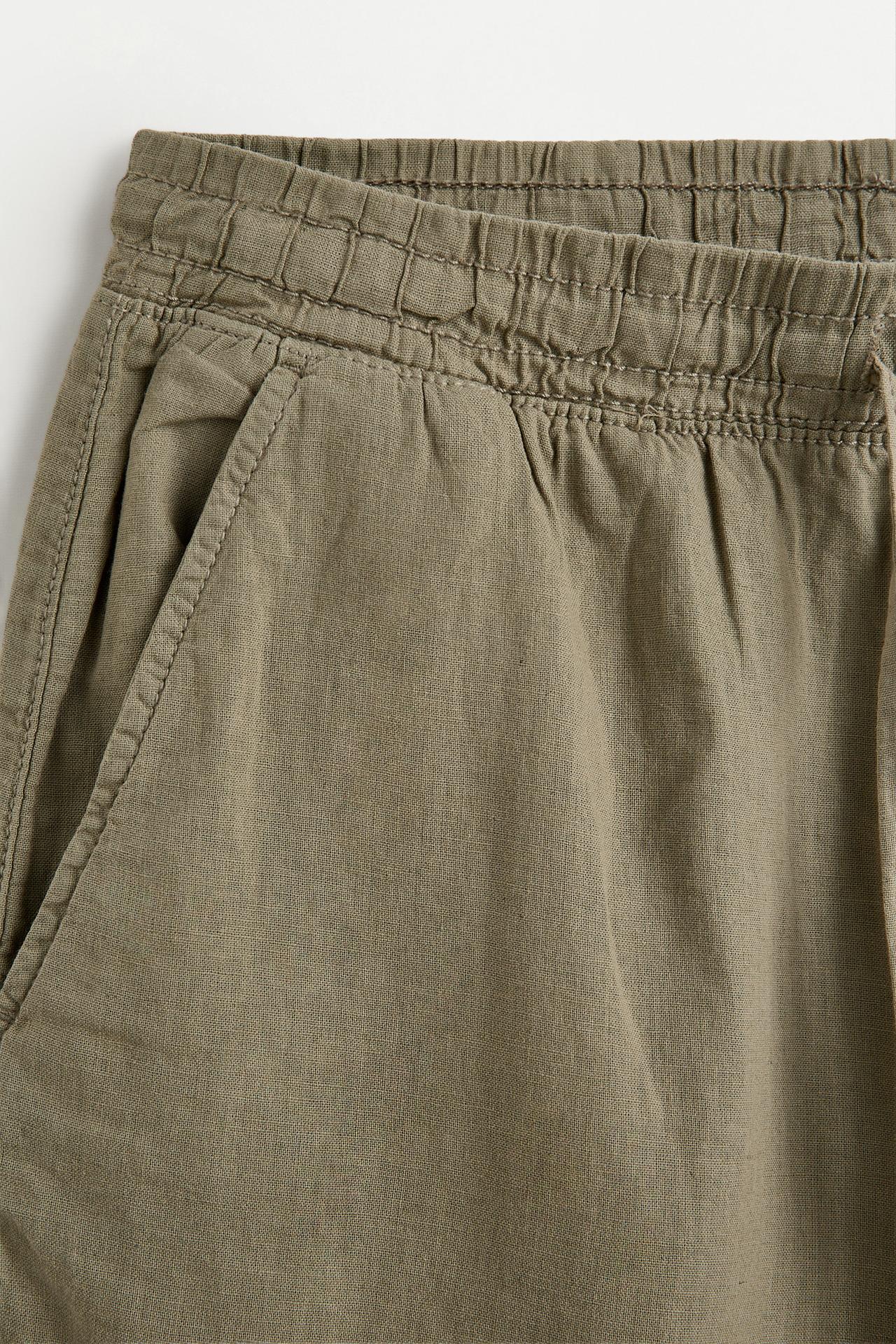 Linen-cotton jogger Bermuda shorts — KHAKI